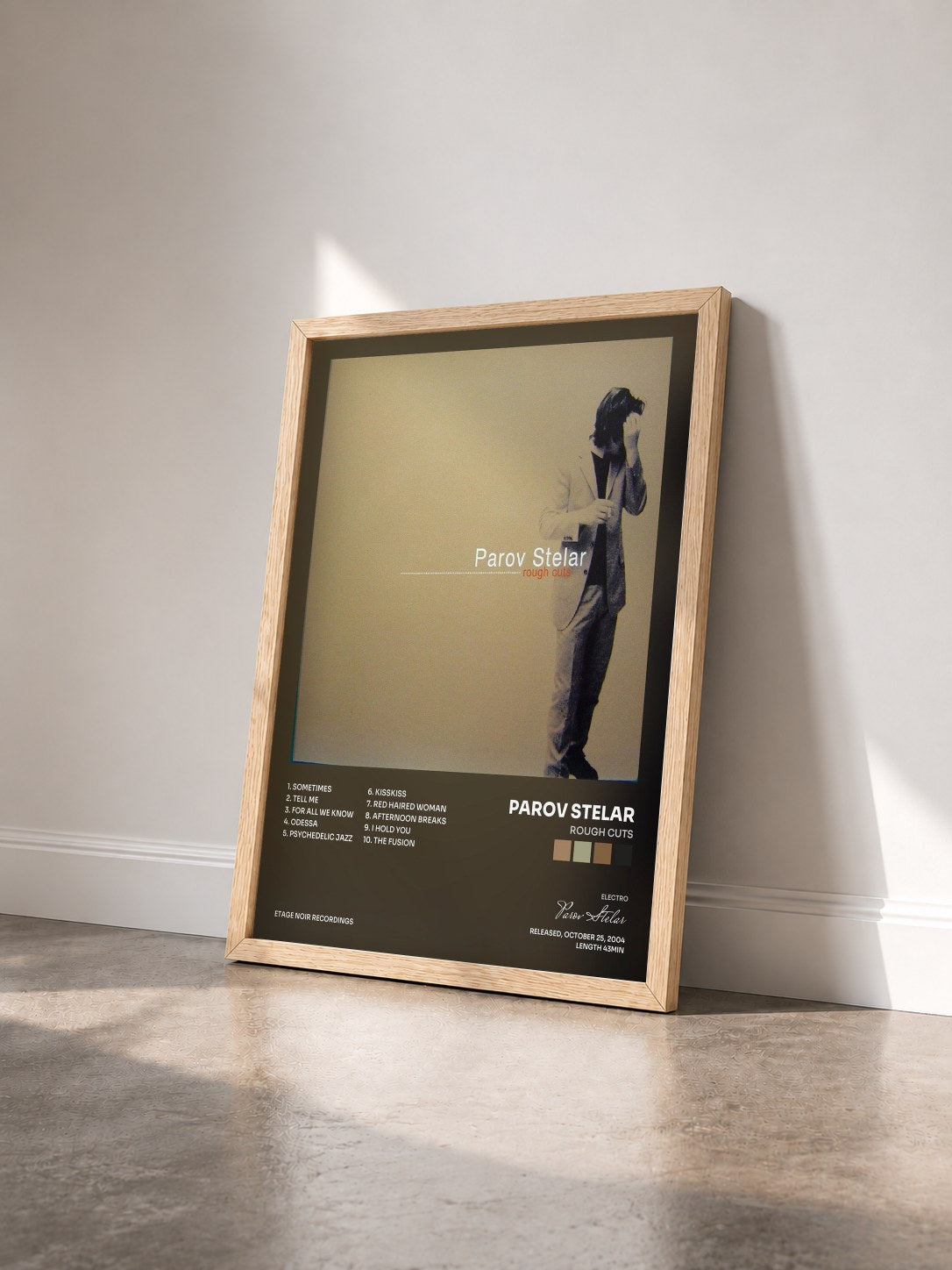 #bois Tableau de l'album Rough Cuts de Parov Stelar vu de trois quarts, cadre en bois brut