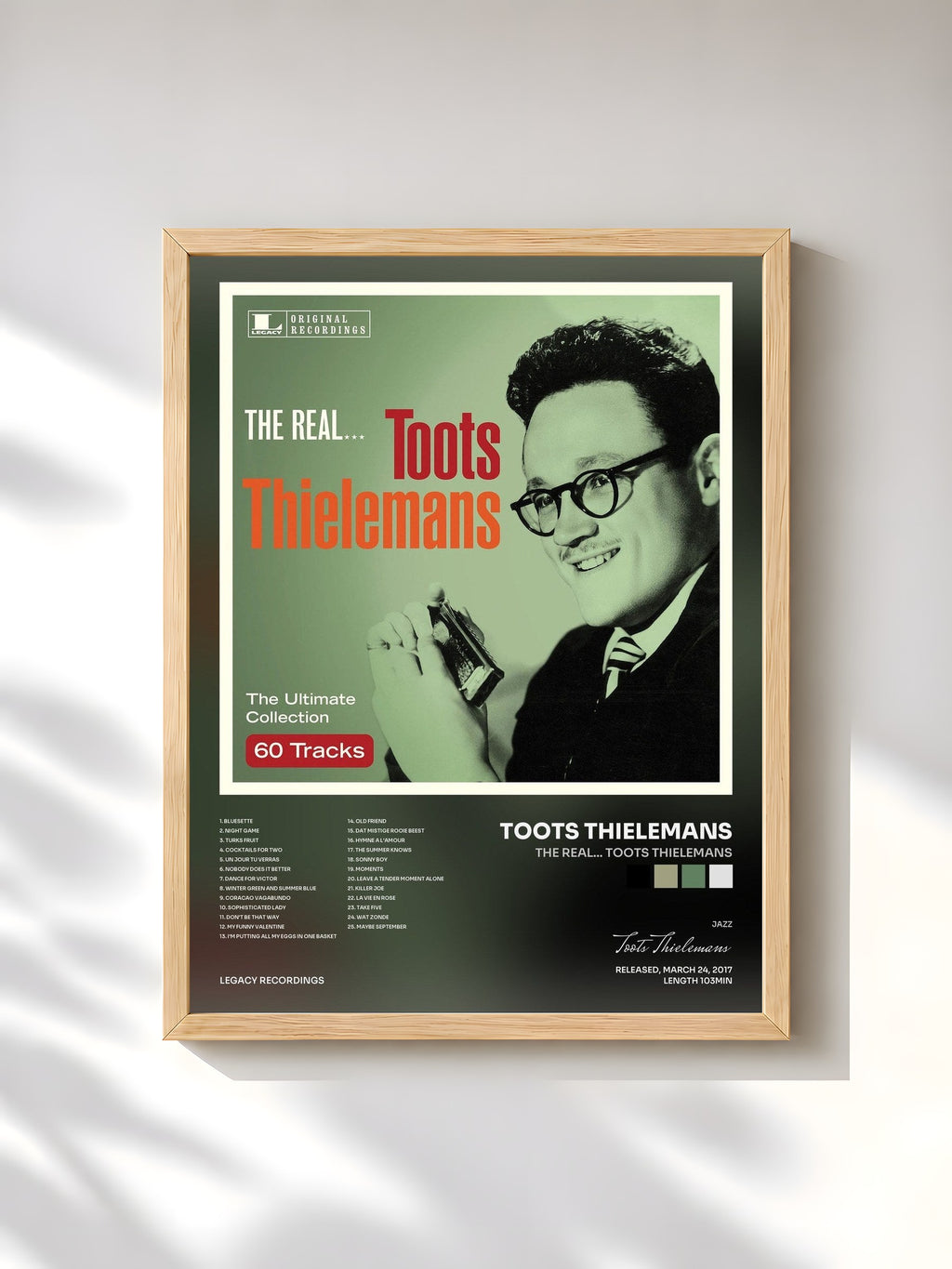 #bois Tableau de l'album The Real... Toots Thielemans de Toots Thielemans, cadre en bois brut, imprimé et encadré en France