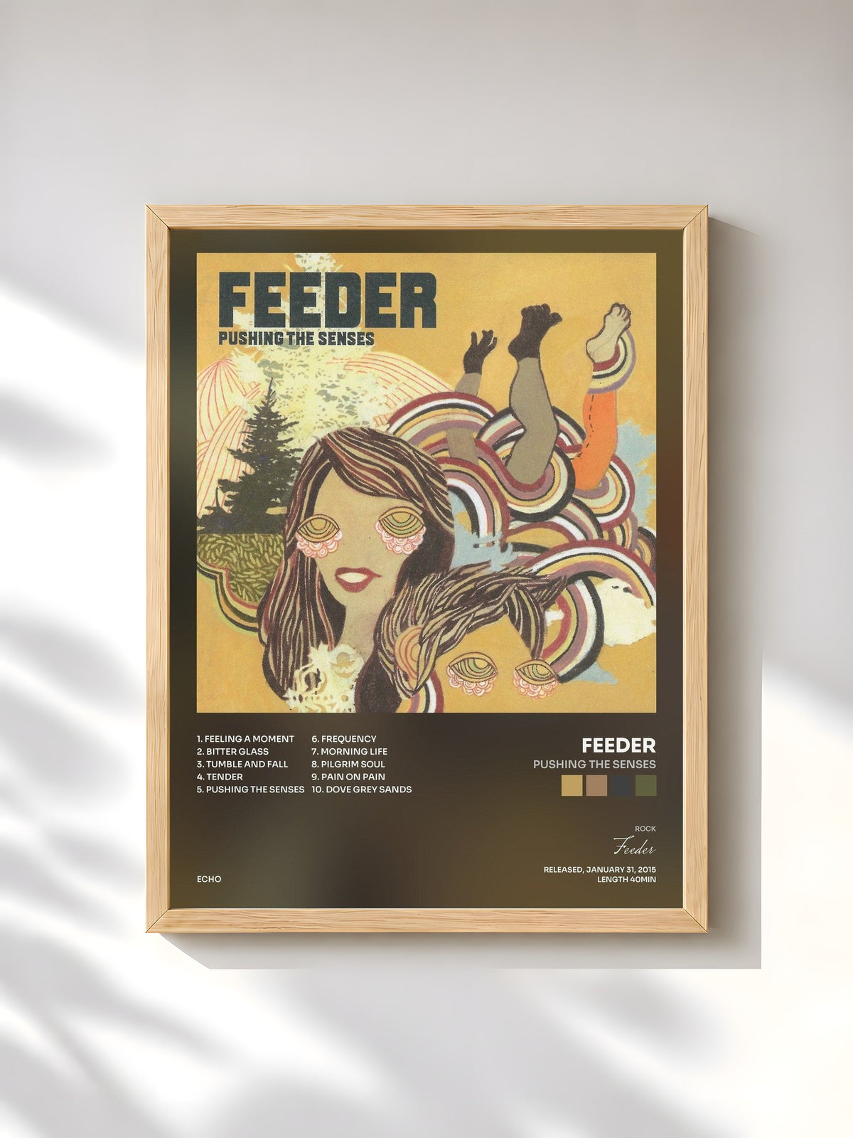 #bois Tableau de l'album Pushing the Senses de Feeder, cadre en bois brut, imprimé et encadré en France