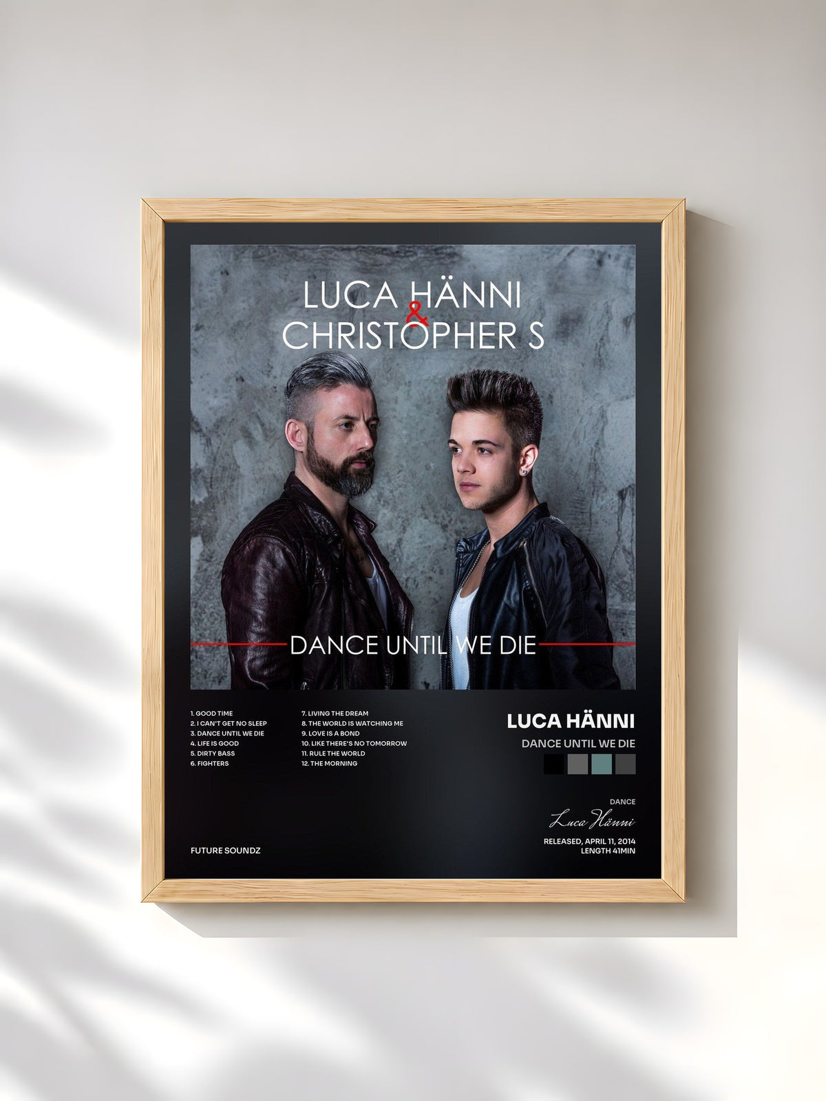 #bois Tableau de l'album Dance Until We Die de Luca Hänni, cadre en bois brut, imprimé et encadré en France