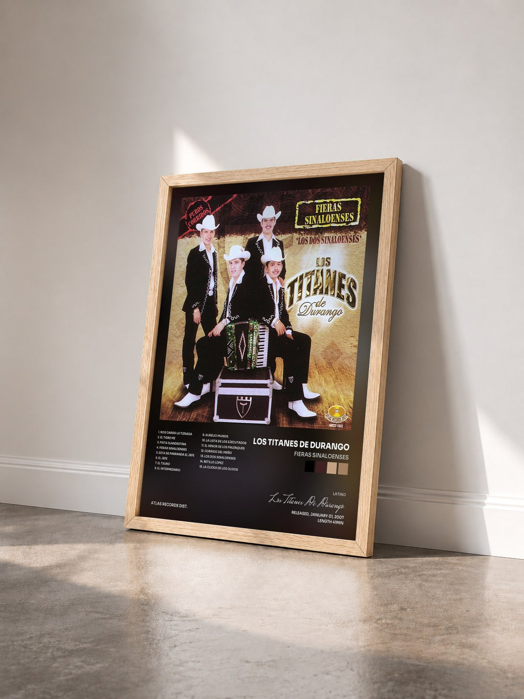 #bois Tableau de l'album Fieras Sinaloenses de Los Titanes De Durango vu de trois quarts, cadre en bois brut