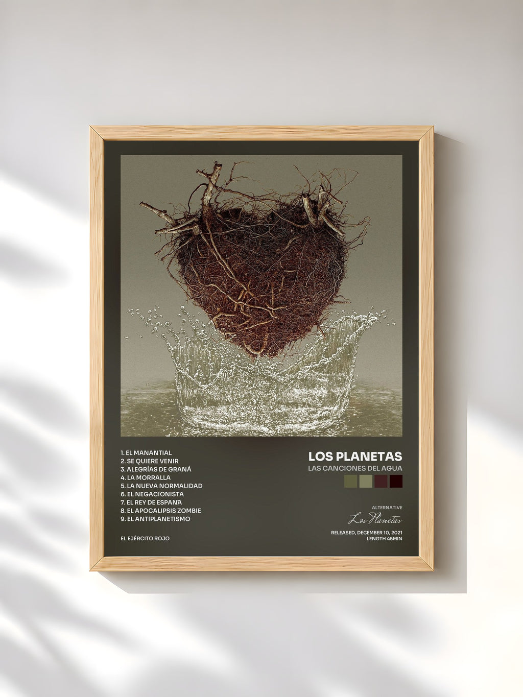 #bois Tableau de l'album Las Canciones del Agua de Los Planetas, cadre en bois brut, imprimé et encadré en France