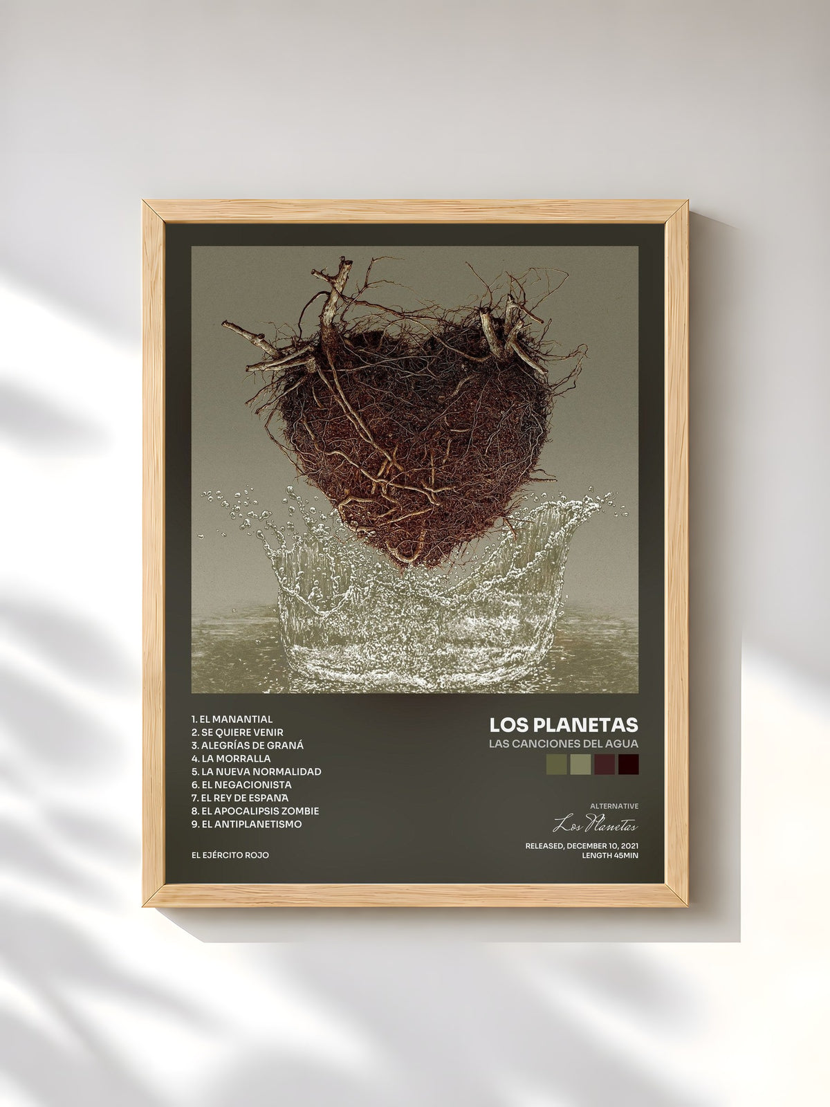 #bois Tableau de l'album Las Canciones del Agua de Los Planetas, cadre en bois brut, imprimé et encadré en France