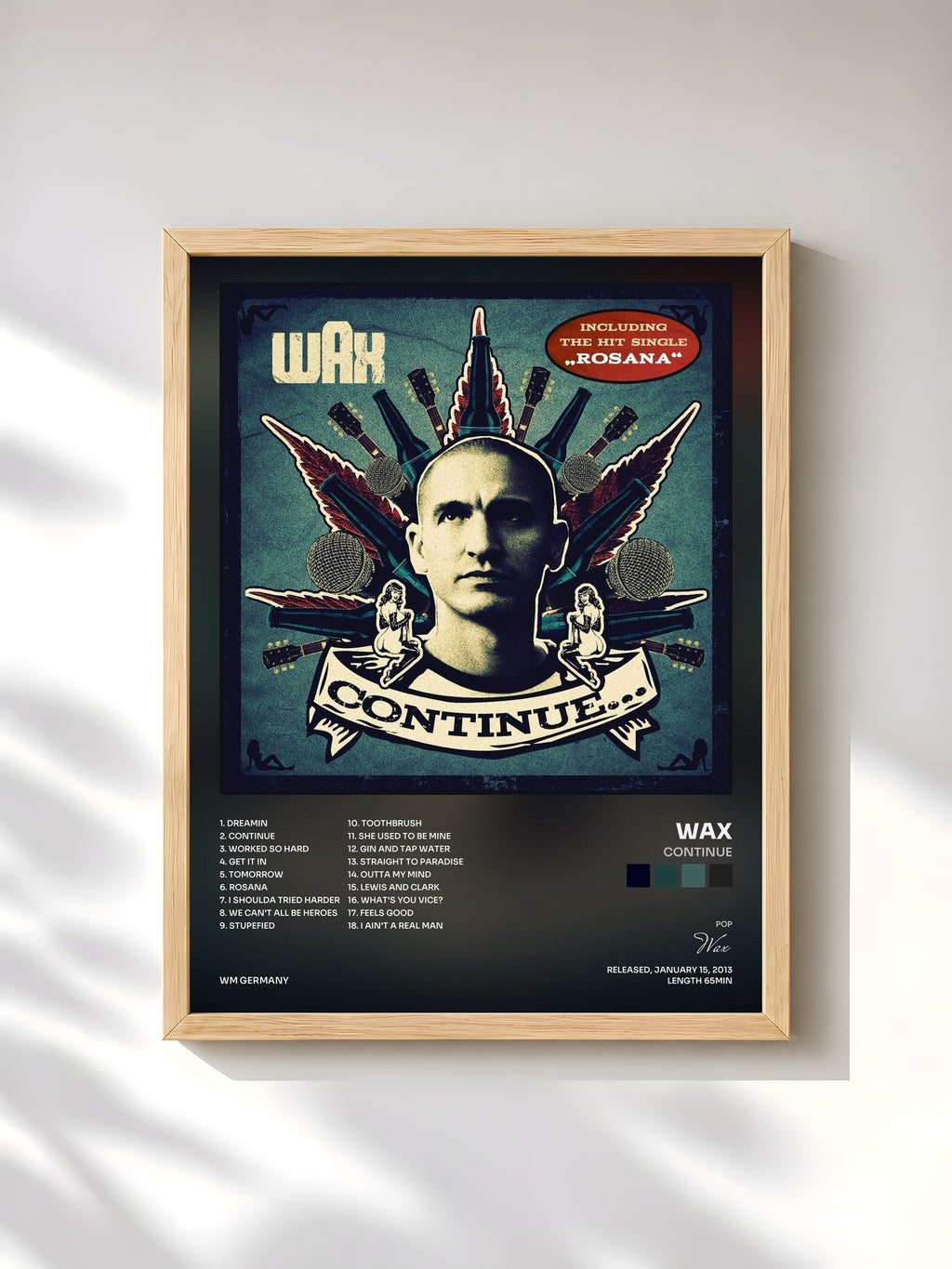 #bois Tableau de l'album Continue de Wax, cadre en bois brut, imprimé et encadré en France