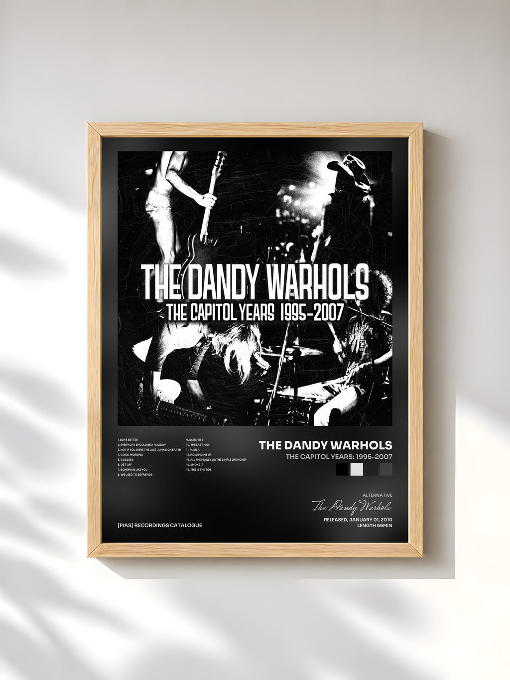 #bois Tableau de l'album The Capitol Years: 1995-2007 de The Dandy Warhols, cadre en bois brut, imprimé et encadré en France