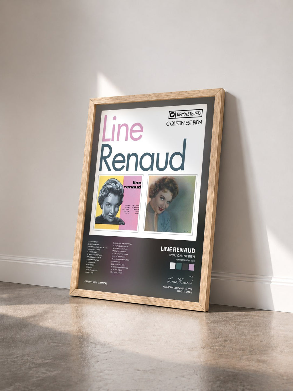 #bois Tableau de l'album C'qu'on est bien (Remasterisé en 2013) de Line Renaud vu de trois quarts, cadre en bois brut