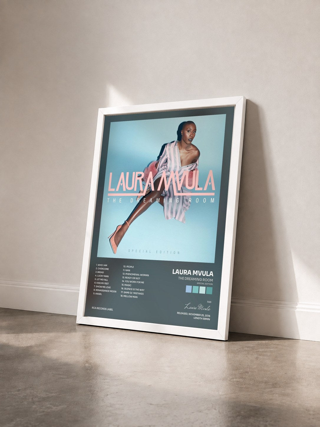#blanc Tableau de l'album The Dreaming Room (Special Edition) de Laura Mvula vu de trois quarts, cadre blanc