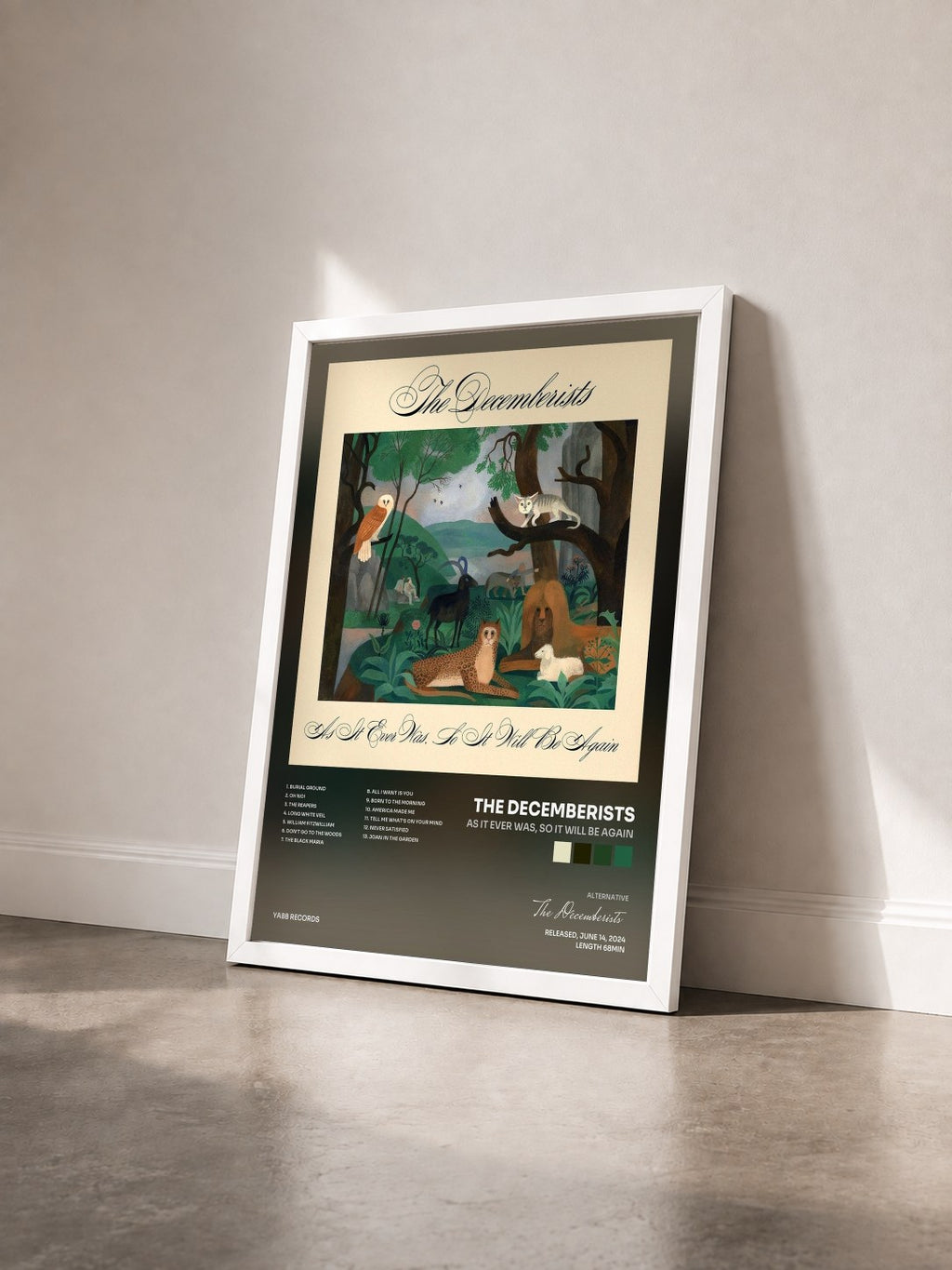#blanc Tableau de l'album As It Ever Was, So It Will Be Again de The Decemberists vu de trois quarts, cadre blanc