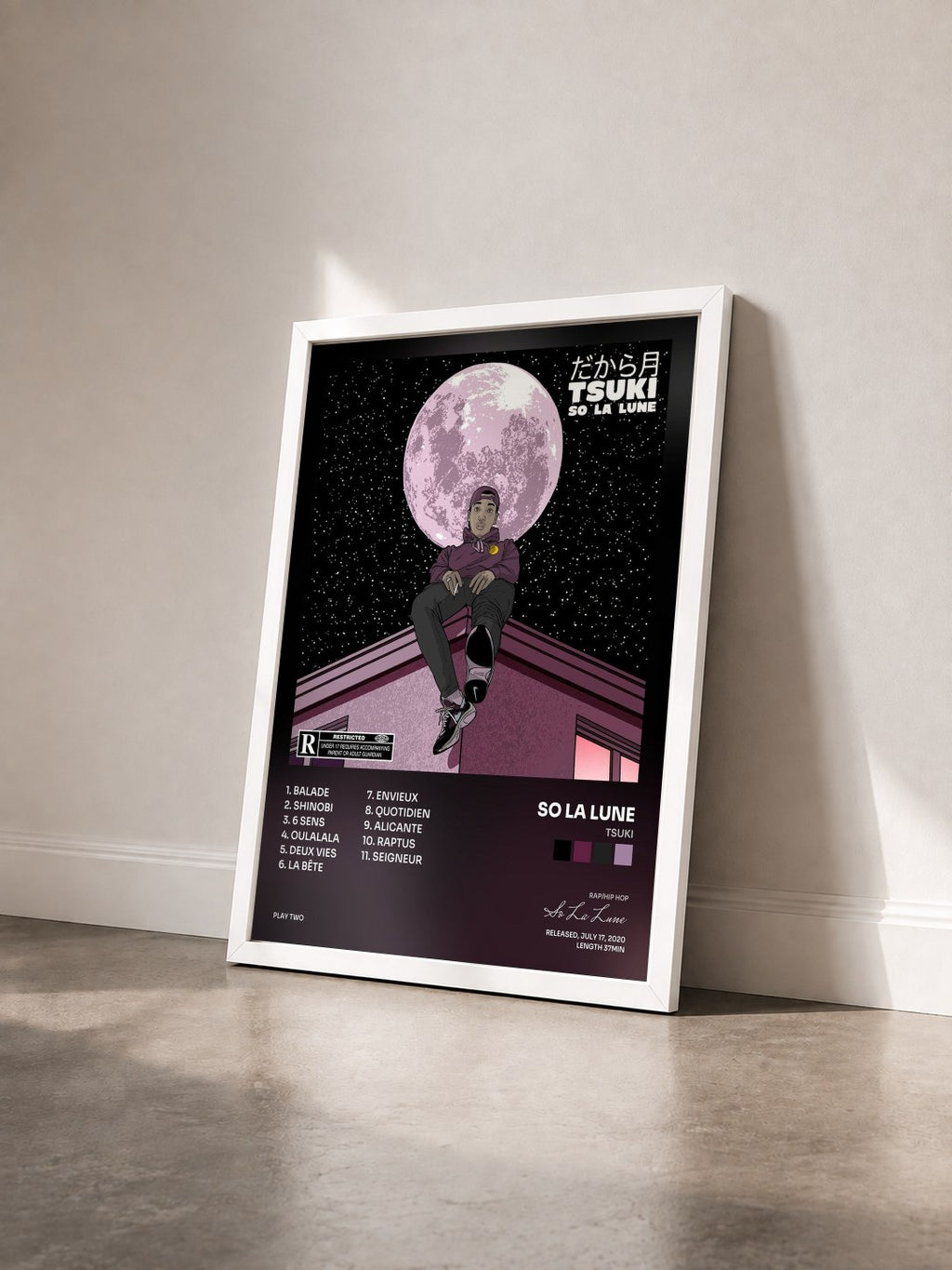 #blanc Tableau de l'album Tsuki de So La Lune vu de trois quarts, cadre blanc