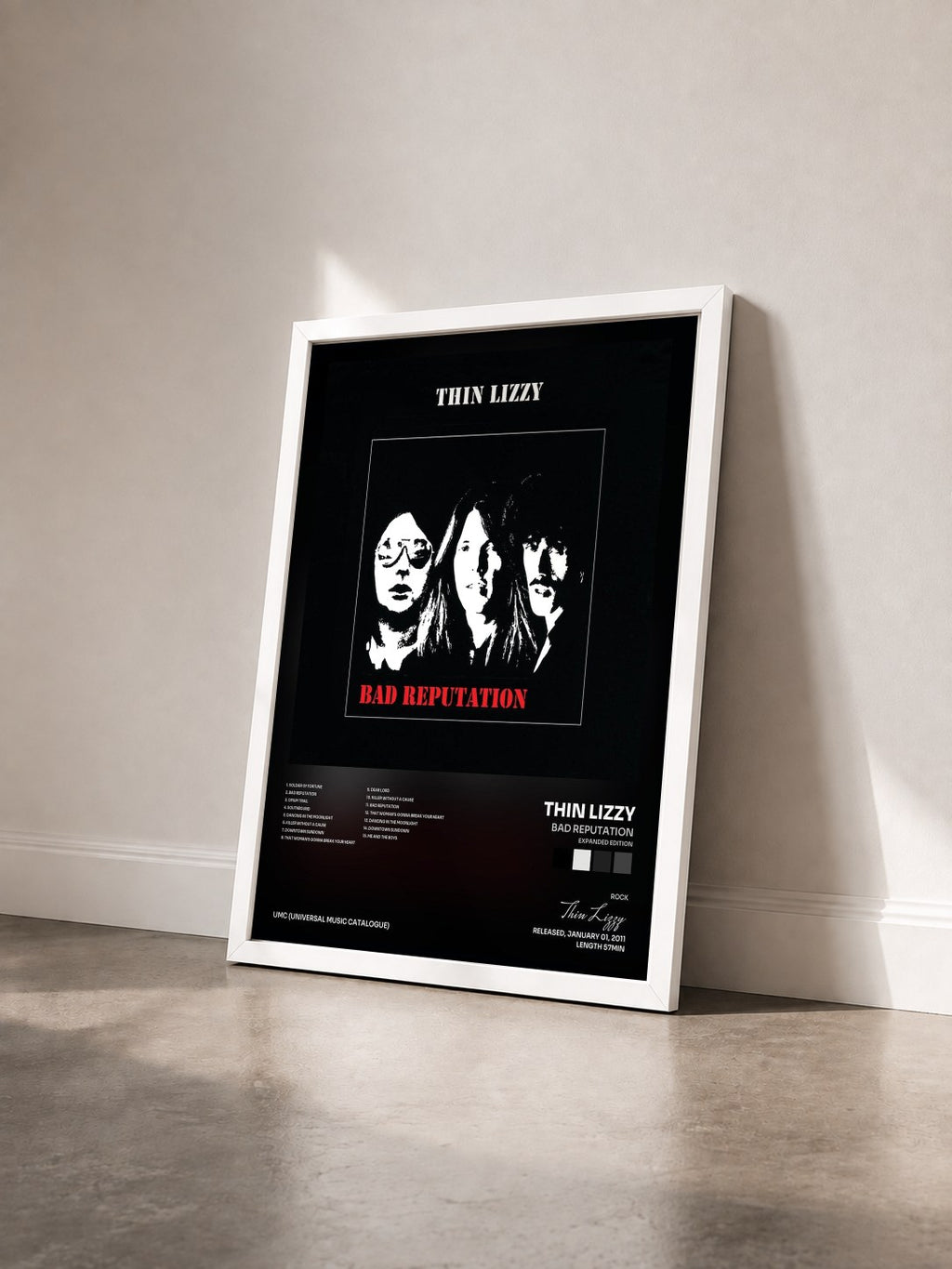 #blanc Tableau de l'album Bad Reputation (Expanded Edition) de Thin Lizzy vu de trois quarts, cadre blanc