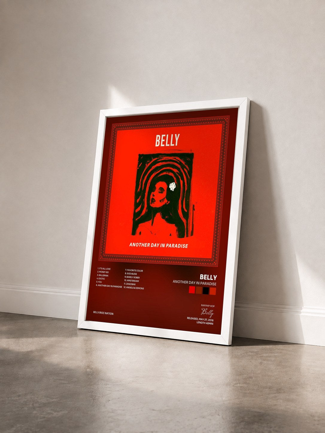 #blanc Tableau de l'album Another Day In Paradise de Belly vu de trois quarts, cadre blanc