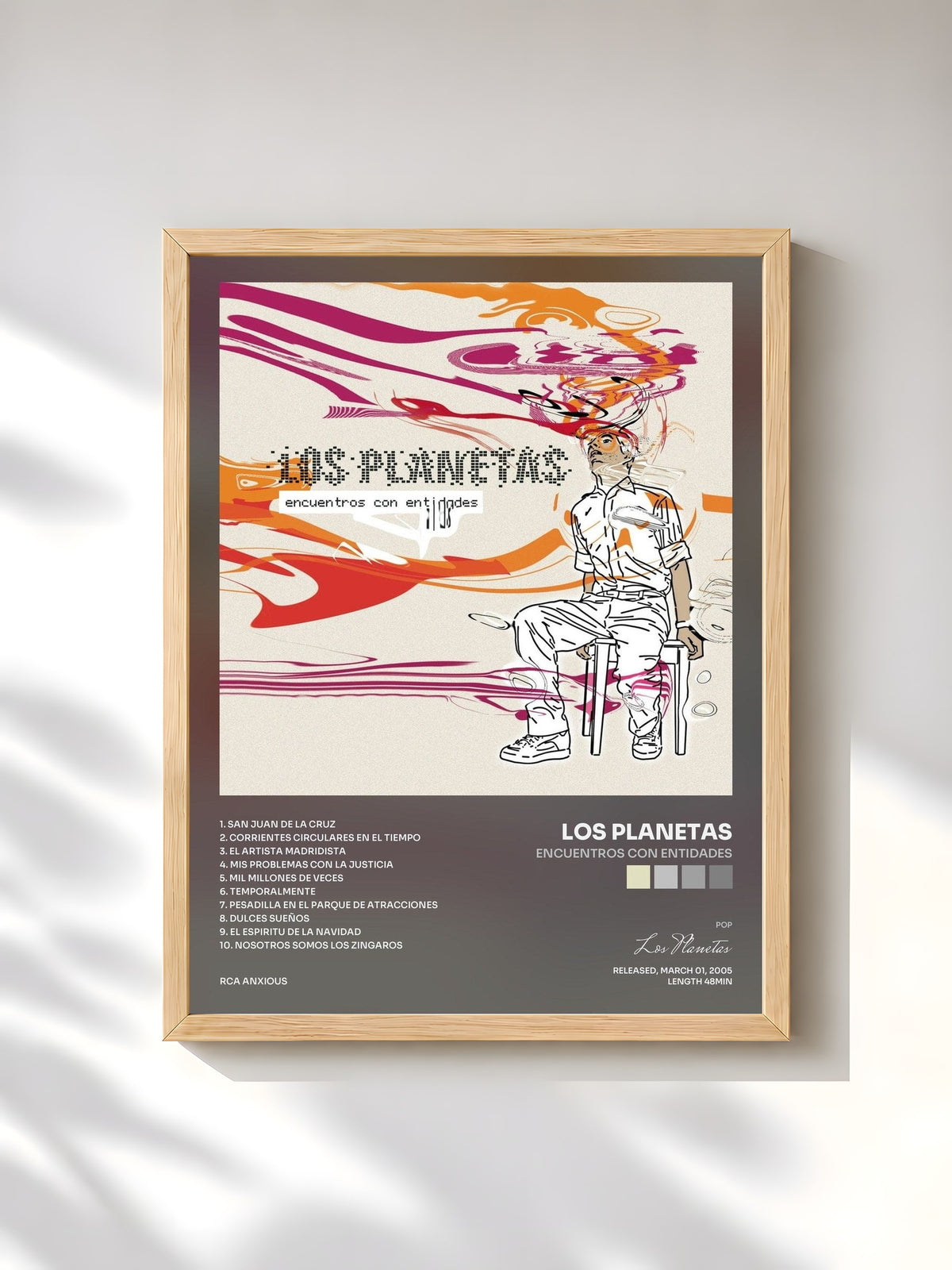 #bois Tableau de l'album Encuentros con entidades de Los Planetas, cadre en bois brut, imprimé et encadré en France