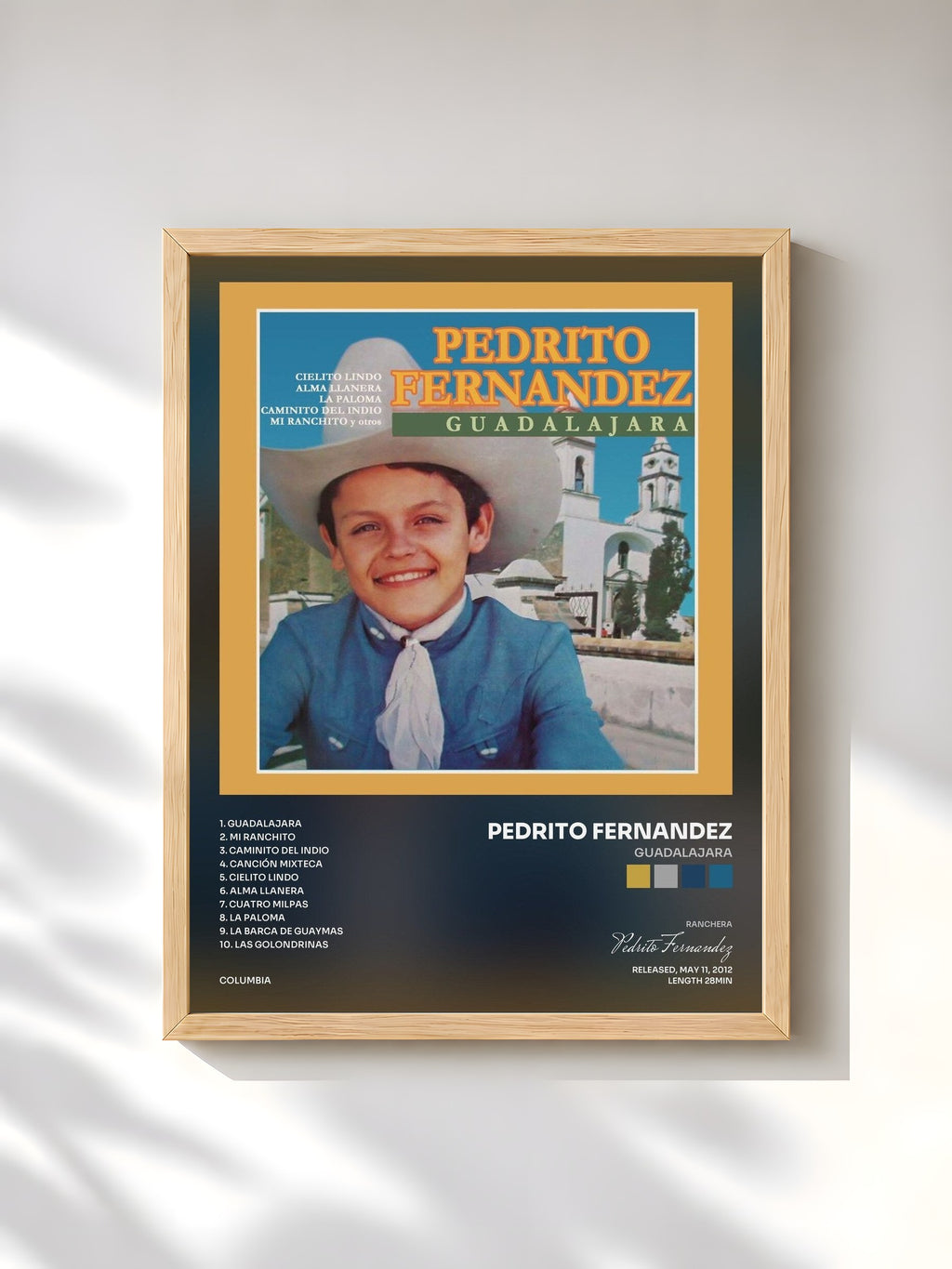 #bois Tableau de l'album Guadalajara de Pedrito Fernandez, cadre en bois brut, imprimé et encadré en France