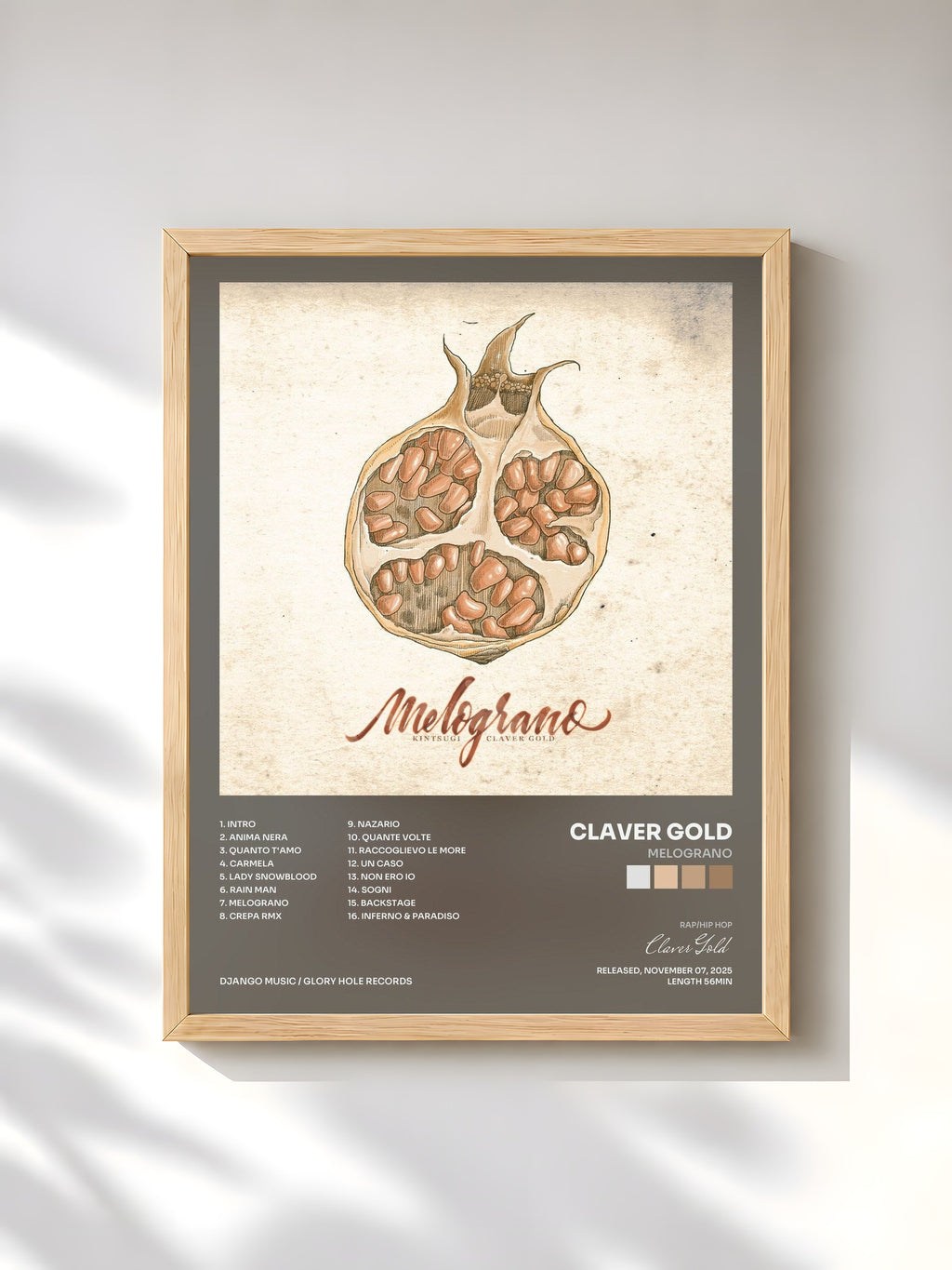 #bois Tableau de l'album Melograno de Claver Gold, cadre en bois brut, imprimé et encadré en France