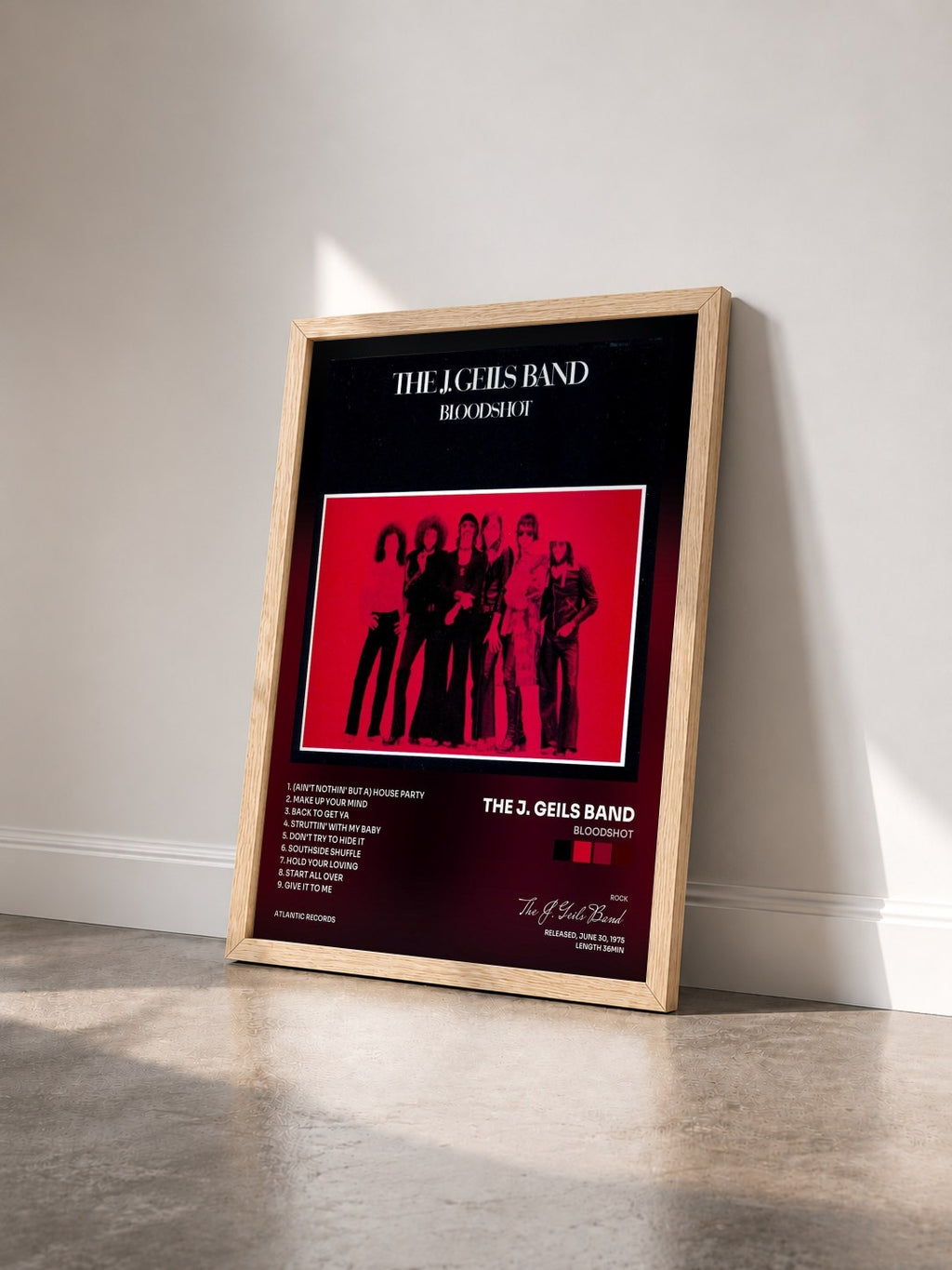 #bois Tableau de l'album Bloodshot de The J. Geils Band vu de trois quarts, cadre en bois brut