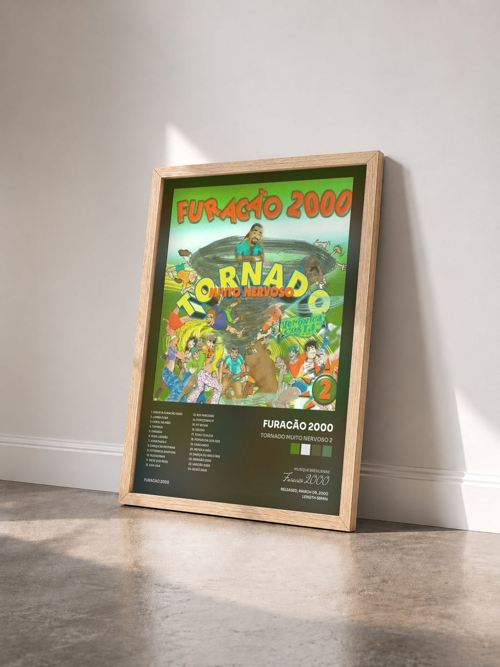#bois Tableau de l'album Tornado Muito Nervoso 2 de Furacão 2000 vu de trois quarts, cadre en bois brut