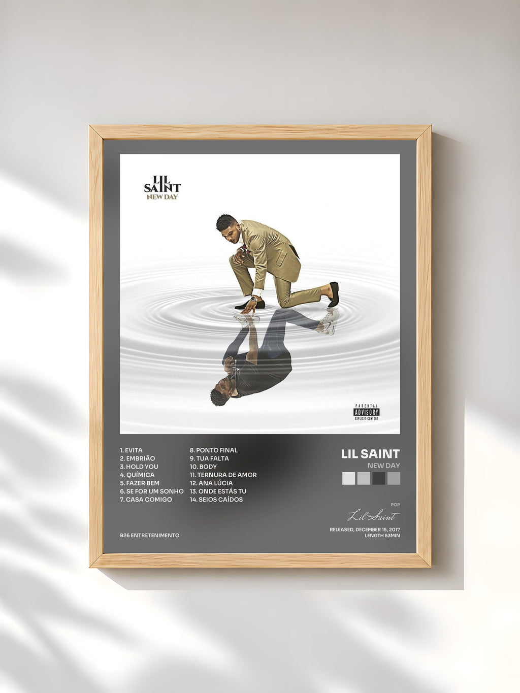 #bois Tableau de l'album New Day de Lil Saint, cadre en bois brut, imprimé et encadré en France