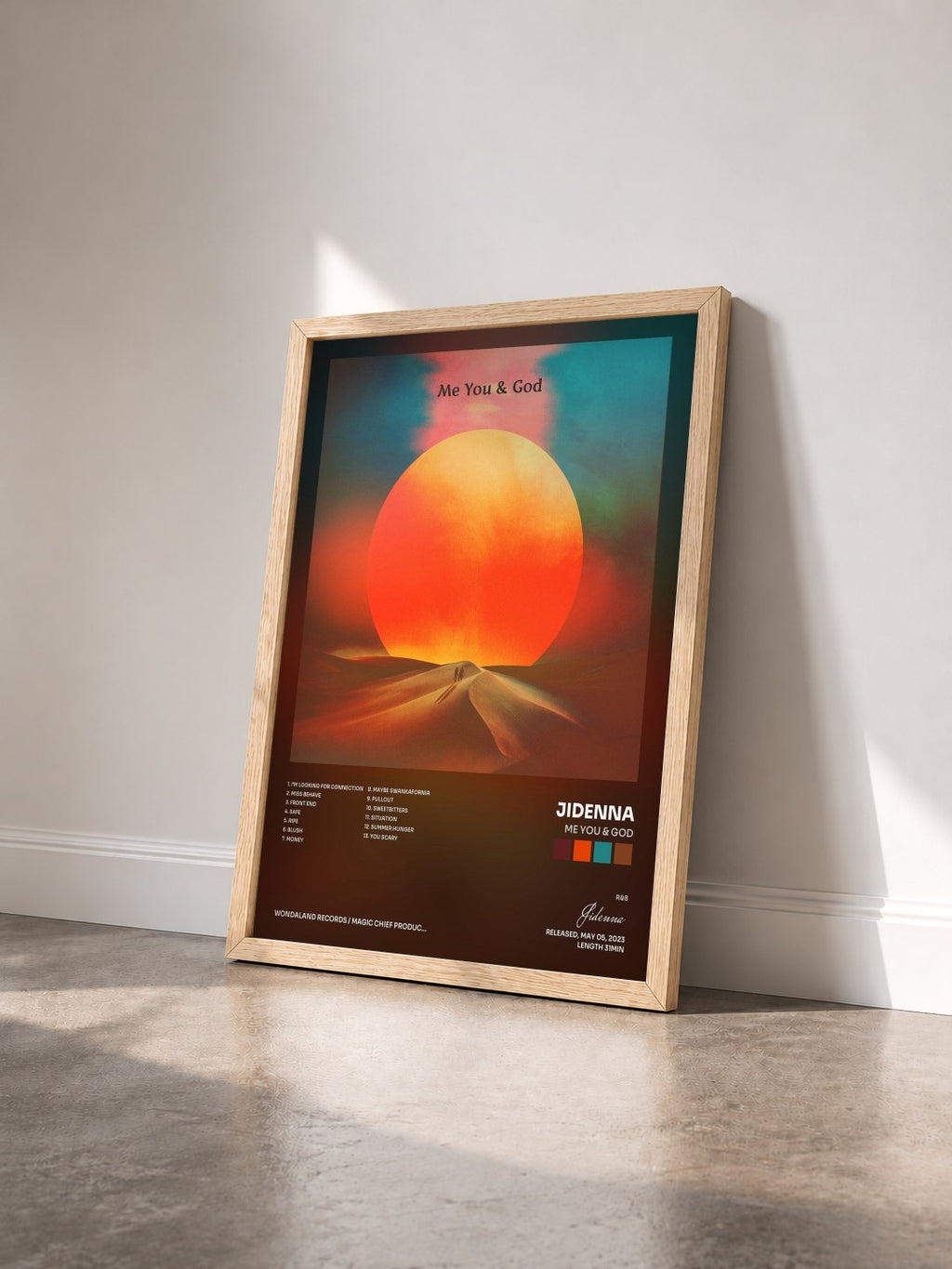 #bois Tableau de l'album ME YOU & GOD de Jidenna vu de trois quarts, cadre en bois brut