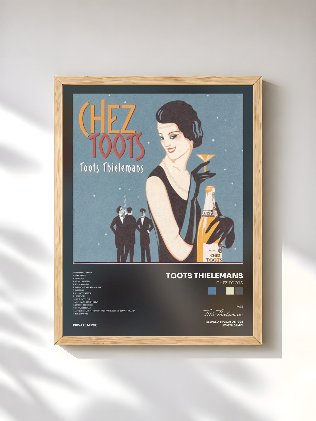#bois Tableau de l'album Chez Toots de Toots Thielemans, cadre en bois brut, imprimé et encadré en France
