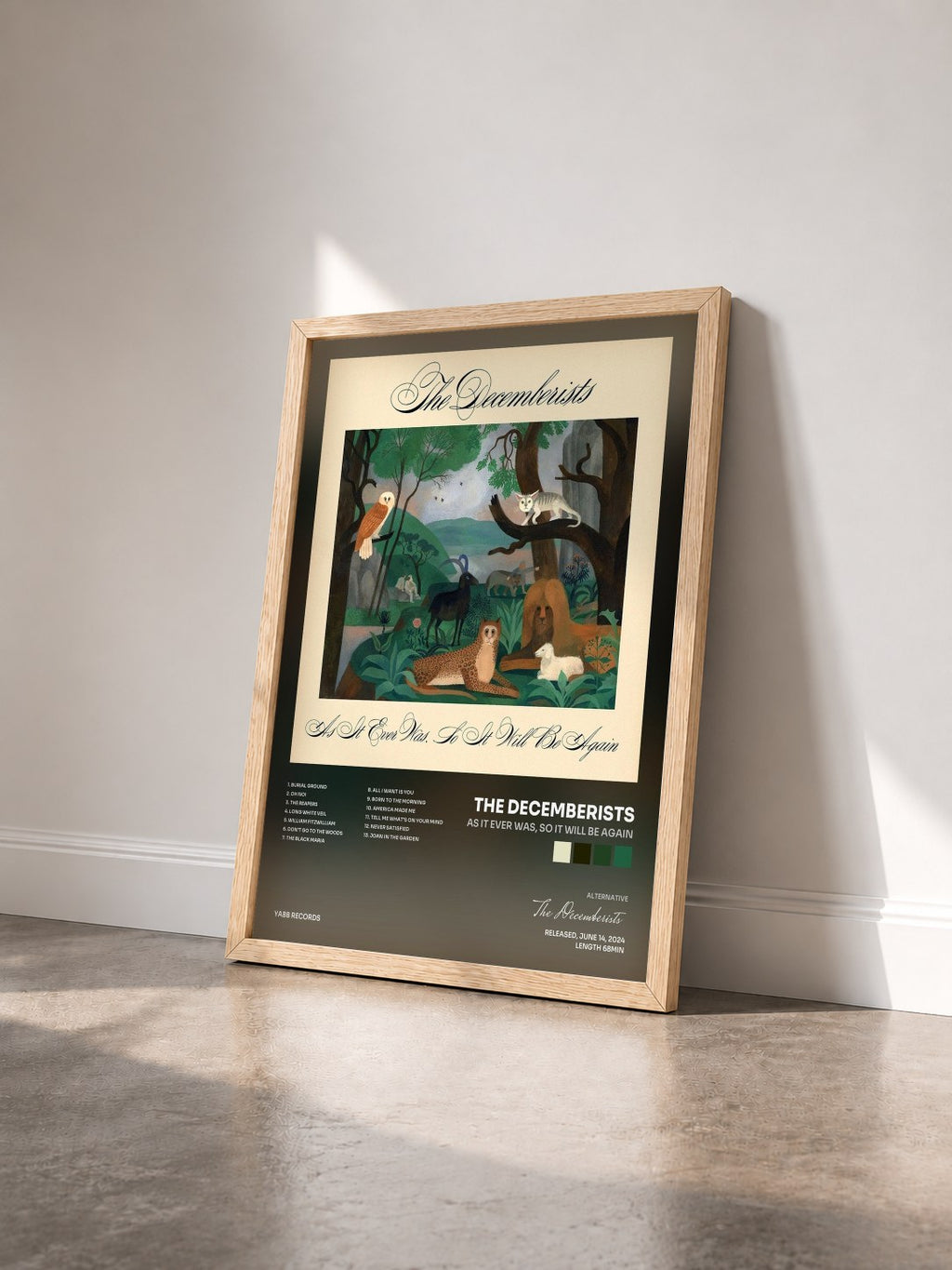 #bois Tableau de l'album As It Ever Was, So It Will Be Again de The Decemberists vu de trois quarts, cadre en bois brut