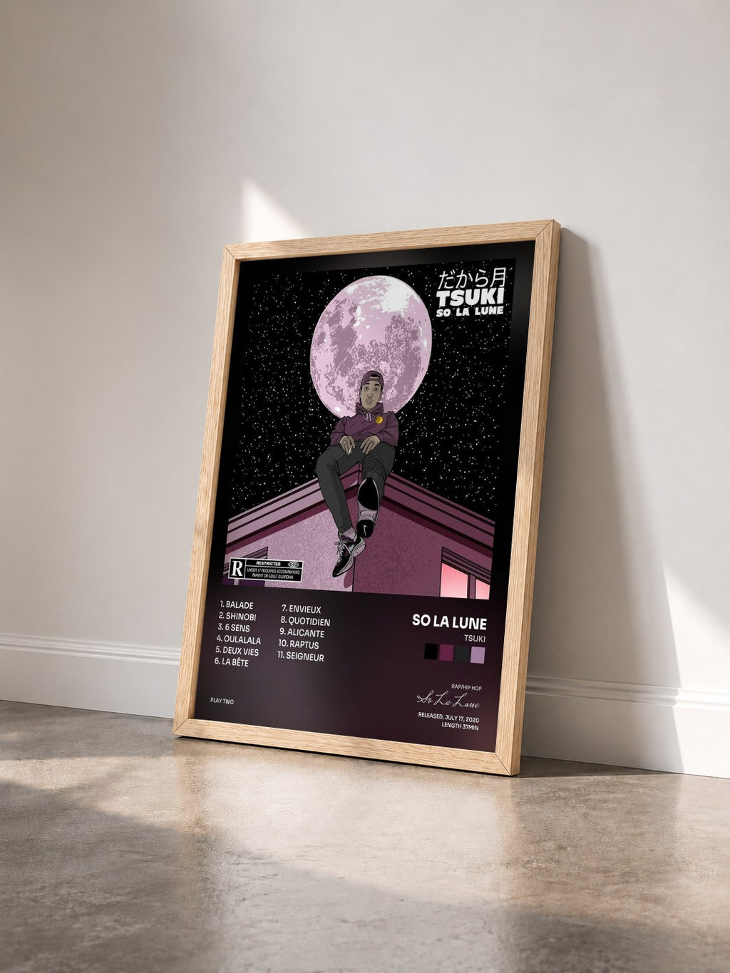#bois Tableau de l'album Tsuki de So La Lune vu de trois quarts, cadre en bois brut