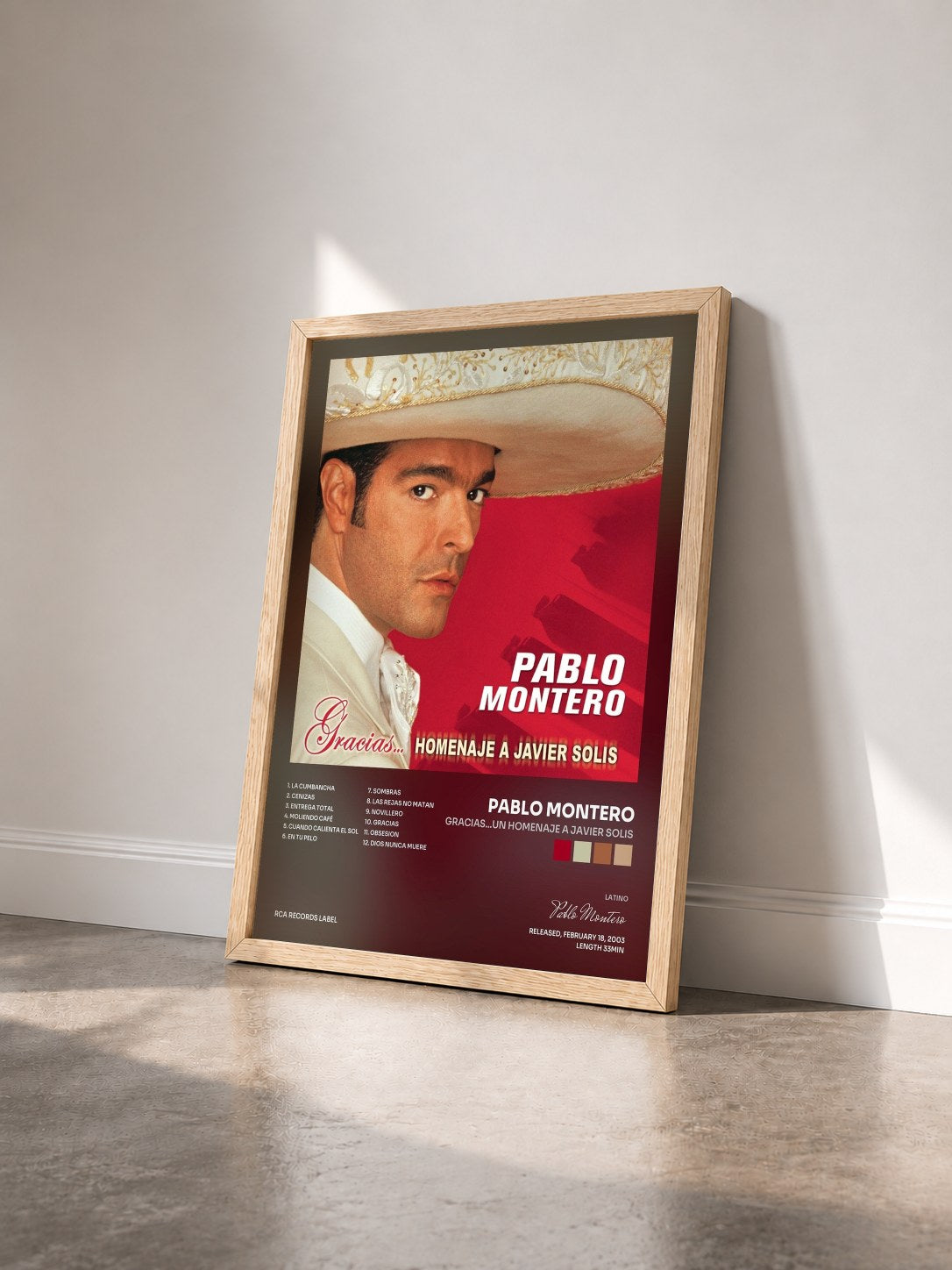 #bois Tableau de l'album Gracias...Un Homenaje A Javier Solis de Pablo Montero vu de trois quarts, cadre en bois brut