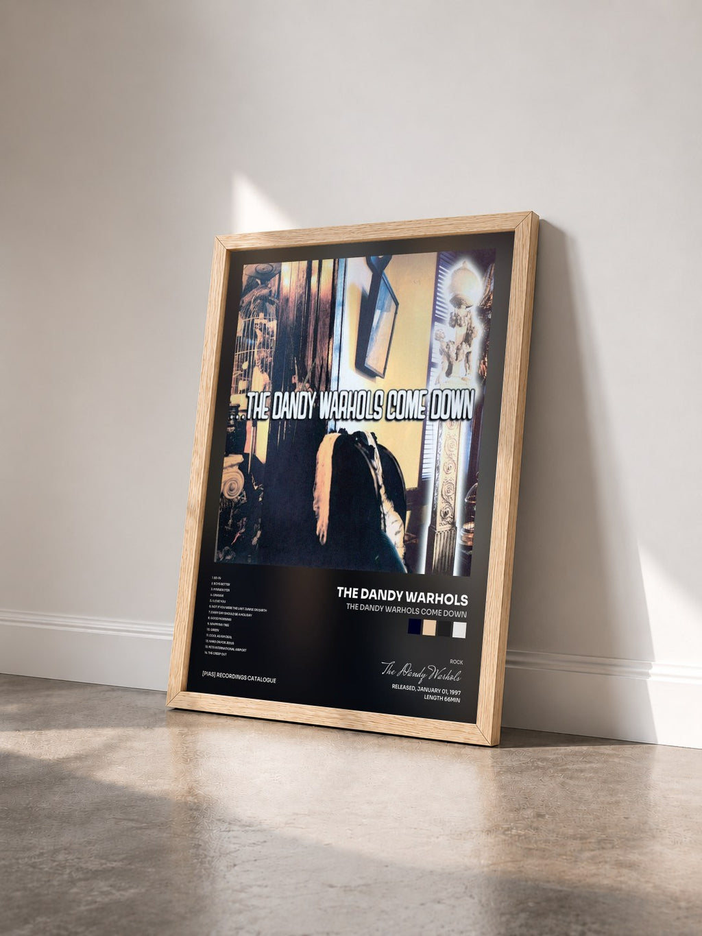 #bois Tableau de l'album The Dandy Warhols Come Down de The Dandy Warhols vu de trois quarts, cadre en bois brut