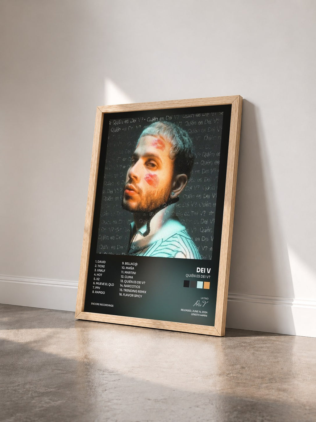 #bois Tableau de l'album Quién Es Dei V? de Dei V vu de trois quarts, cadre en bois brut