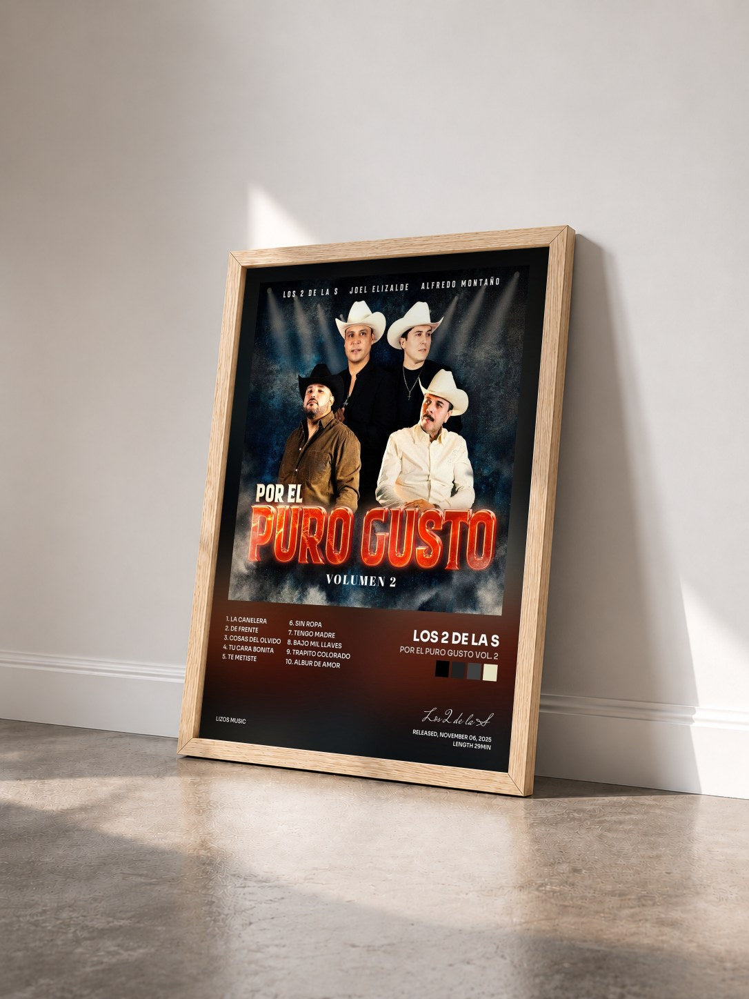 #bois Tableau de l'album Por El Puro Gusto Vol. 2 de Los 2 de la S vu de trois quarts, cadre en bois brut