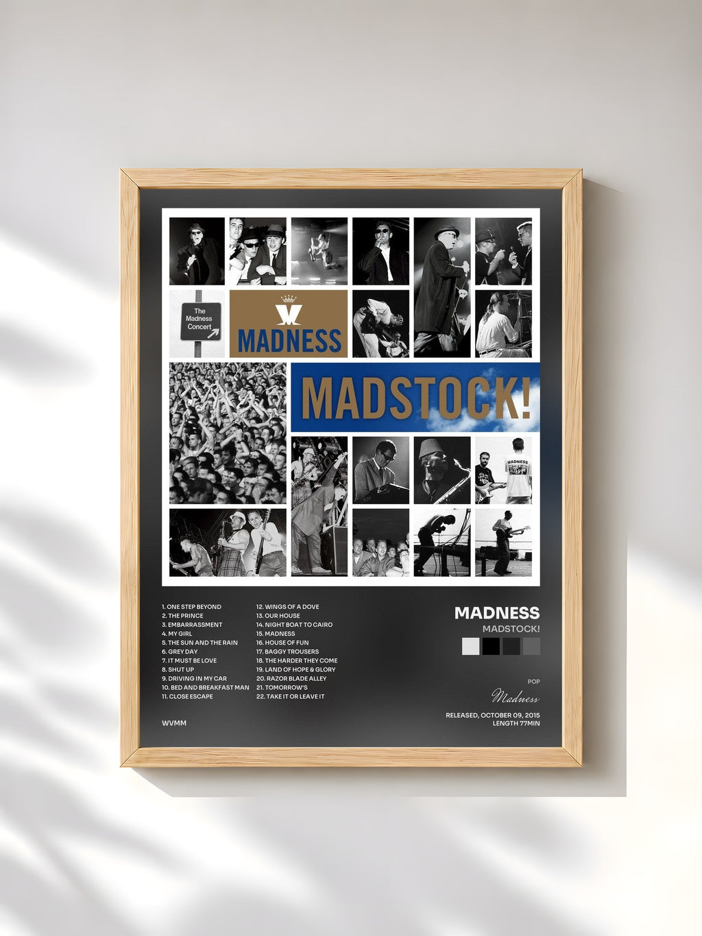 #bois Tableau de l'album Madstock! de Madness, cadre en bois brut, imprimé et encadré en France
