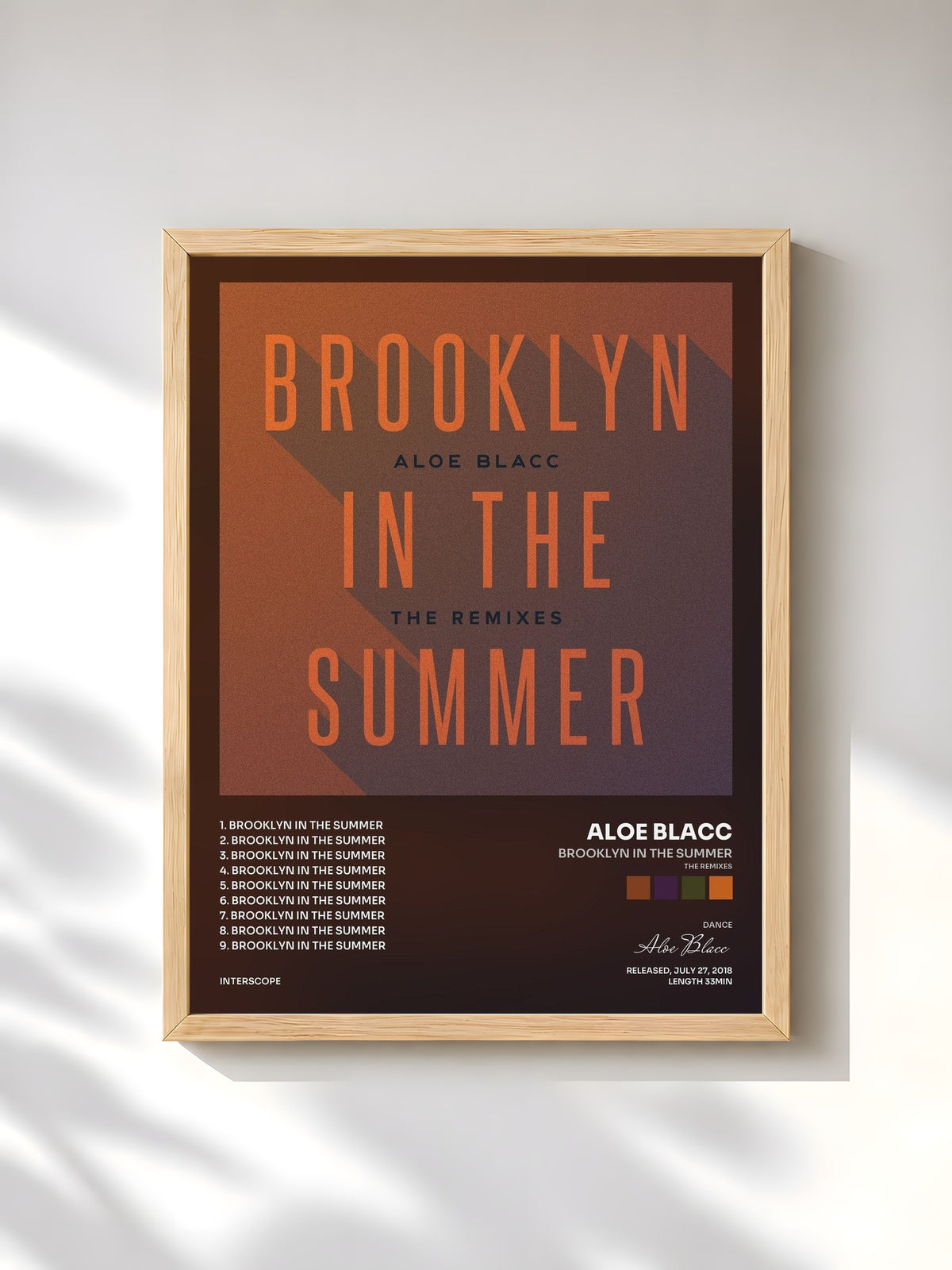 #bois Tableau de l'album Brooklyn In The Summer (The Remixes) de Aloe Blacc, cadre en bois brut, imprimé et encadré en France