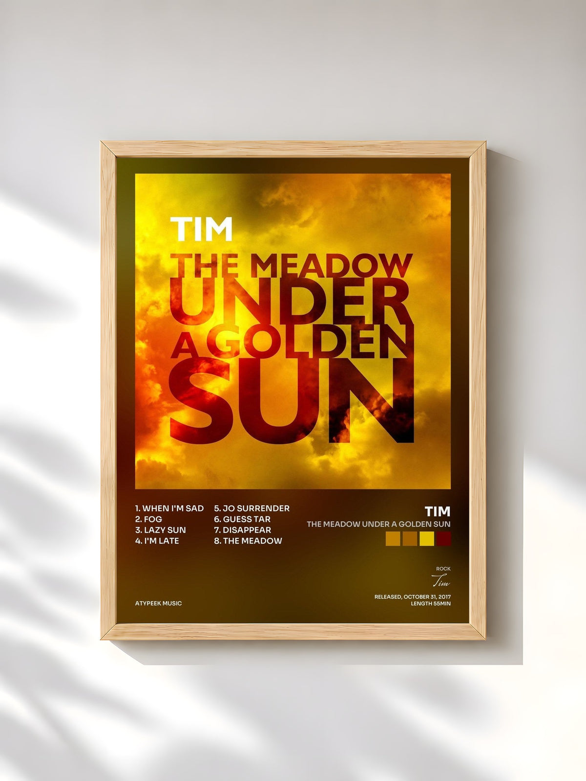 #bois Tableau de l'album The Meadow Under a Golden Sun de Tim, cadre en bois brut, imprimé et encadré en France