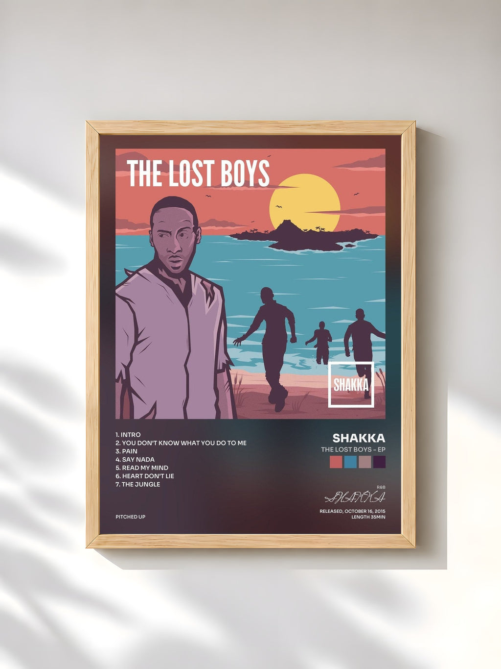 #bois Tableau de l'album The Lost Boys - EP de SHAKKA, cadre en bois brut, imprimé et encadré en France