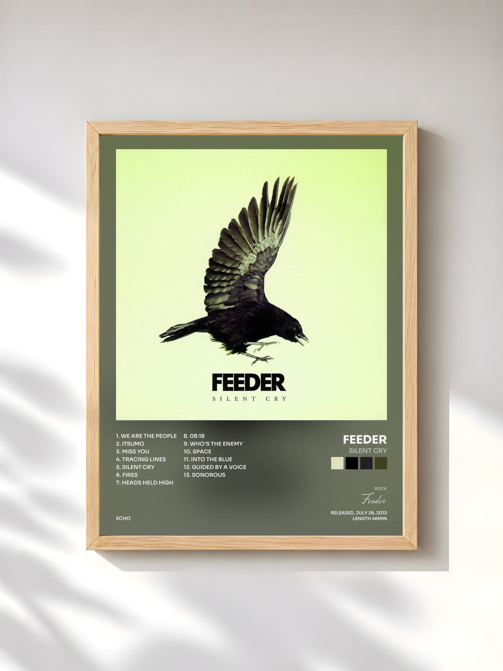 #bois Tableau de l'album Silent Cry de Feeder, cadre en bois brut, imprimé et encadré en France