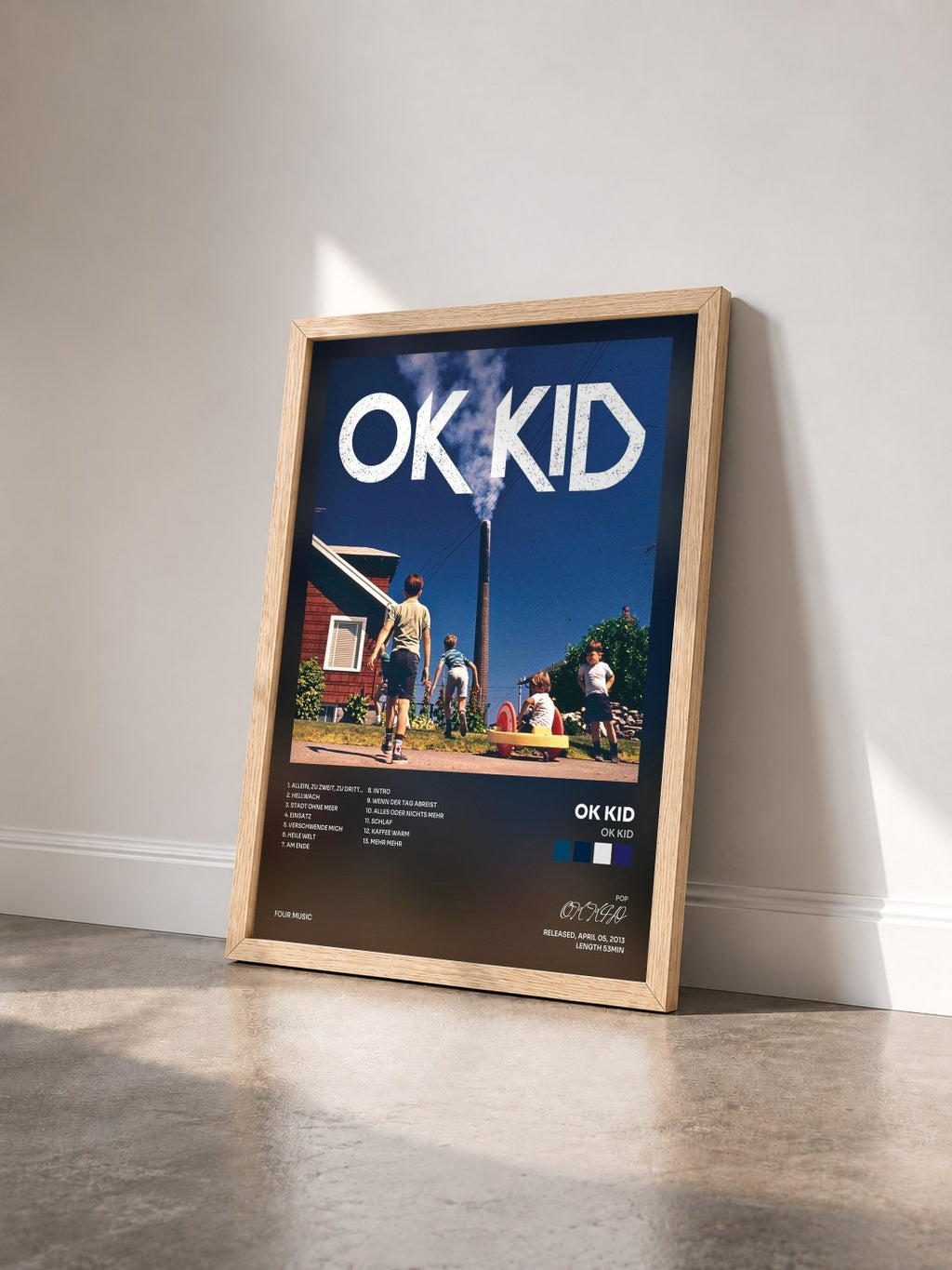 #bois Tableau de l'album OK KID de OK KID vu de trois quarts, cadre en bois brut
