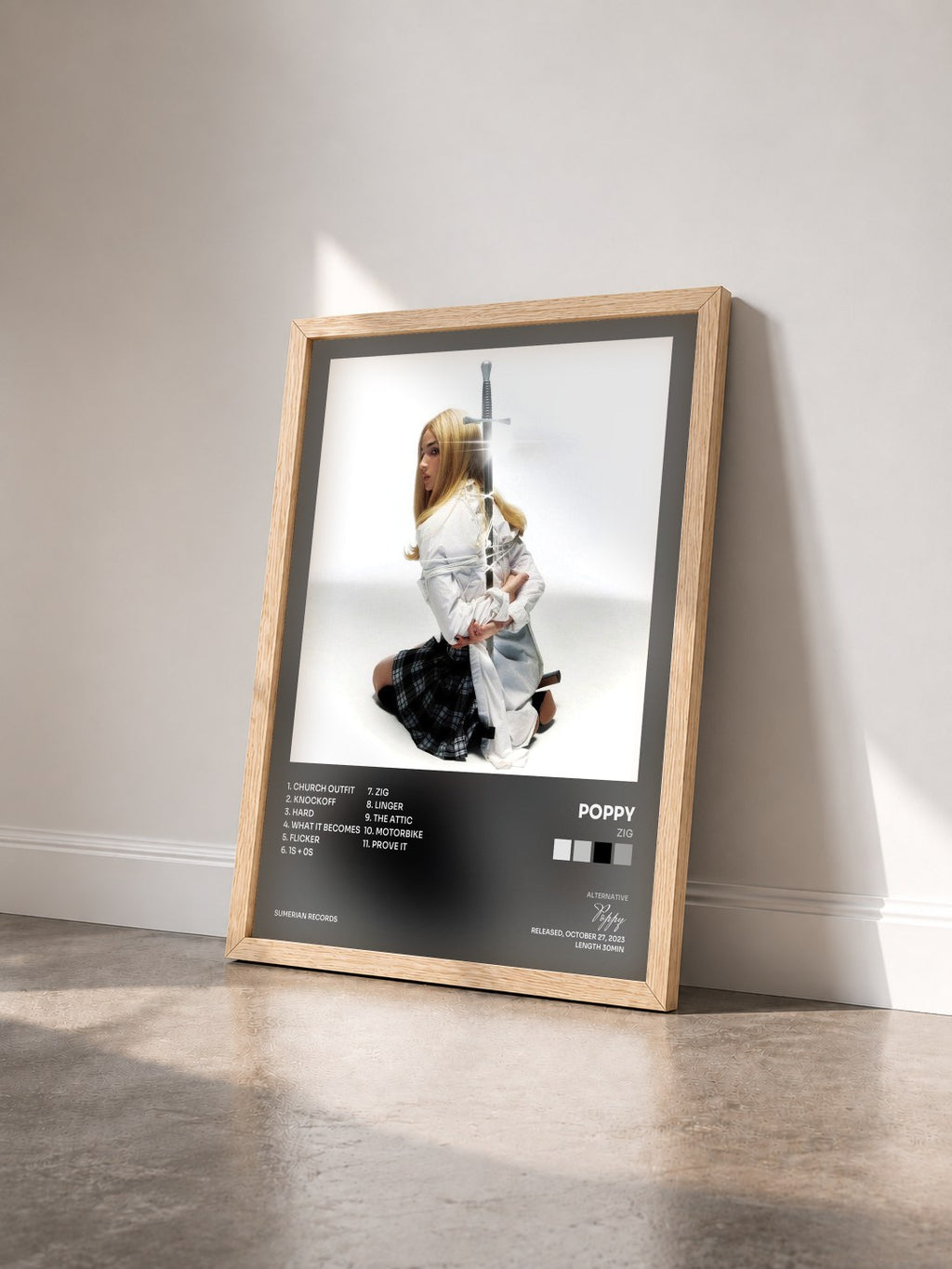 #bois Tableau de l'album Zig de Poppy vu de trois quarts, cadre en bois brut