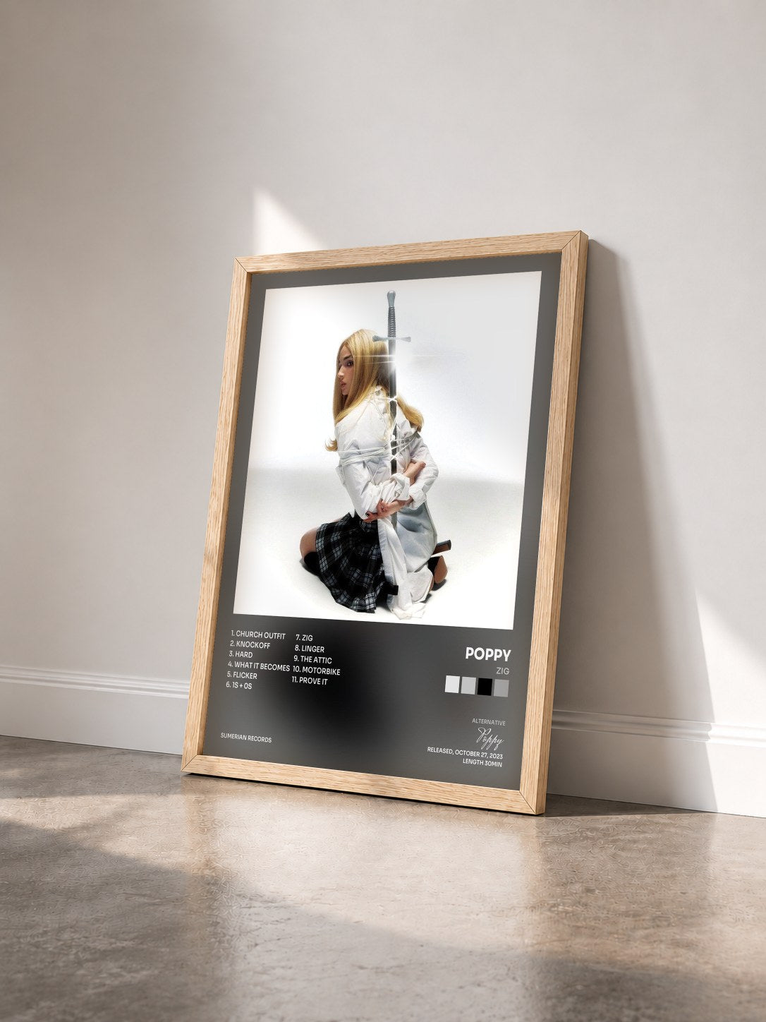 #bois Tableau de l'album Zig de Poppy vu de trois quarts, cadre en bois brut