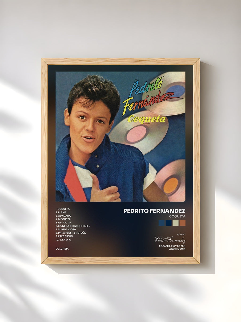 #bois Tableau de l'album Coqueta de Pedrito Fernandez, cadre en bois brut, imprimé et encadré en France