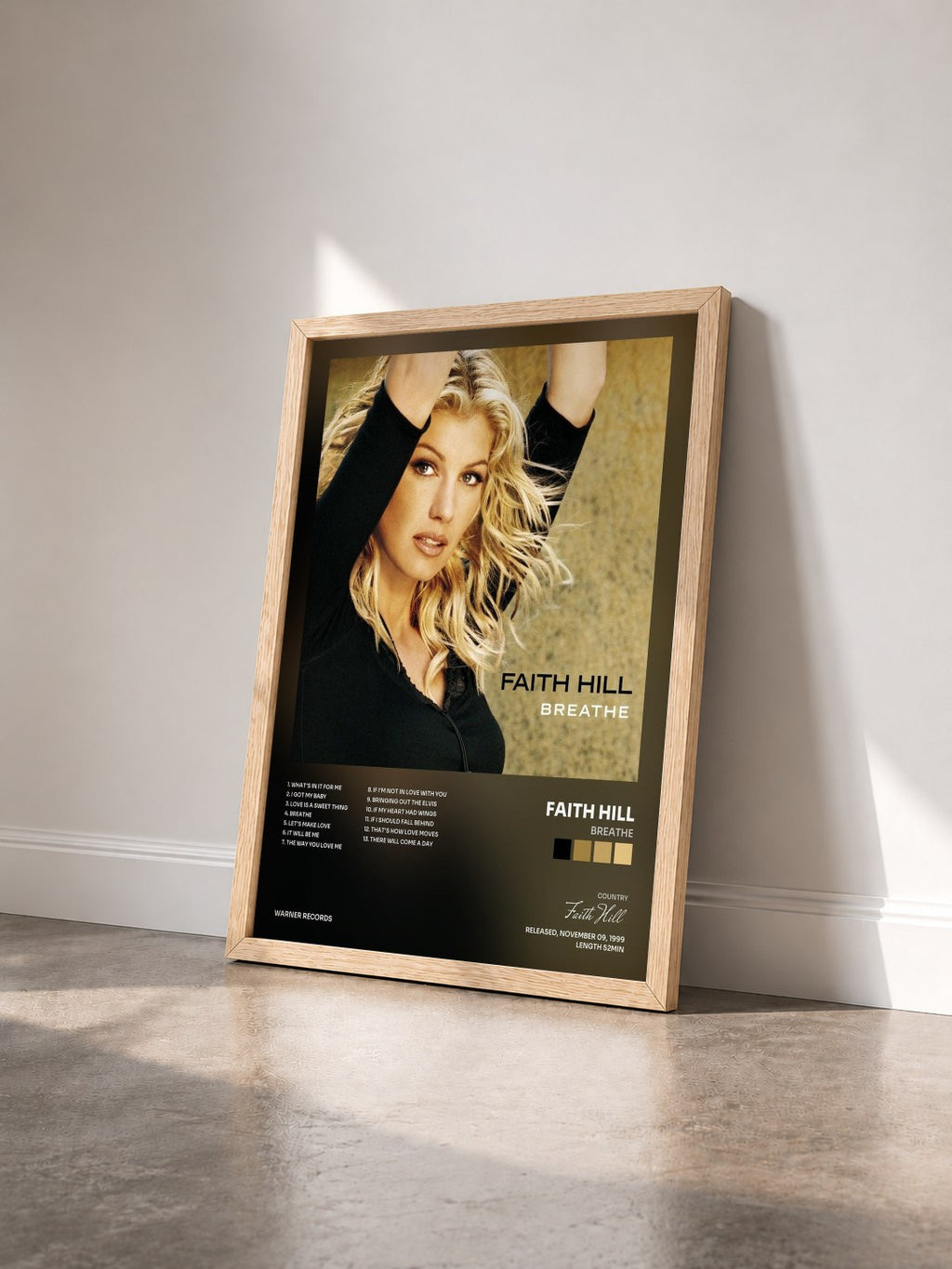 #bois Tableau de l'album Breathe de Faith Hill vu de trois quarts, cadre en bois brut
