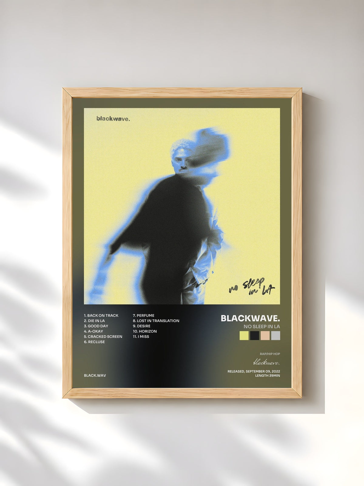 #bois Tableau de l'album no sleep in LA de blackwave., cadre en bois brut, imprimé et encadré en France