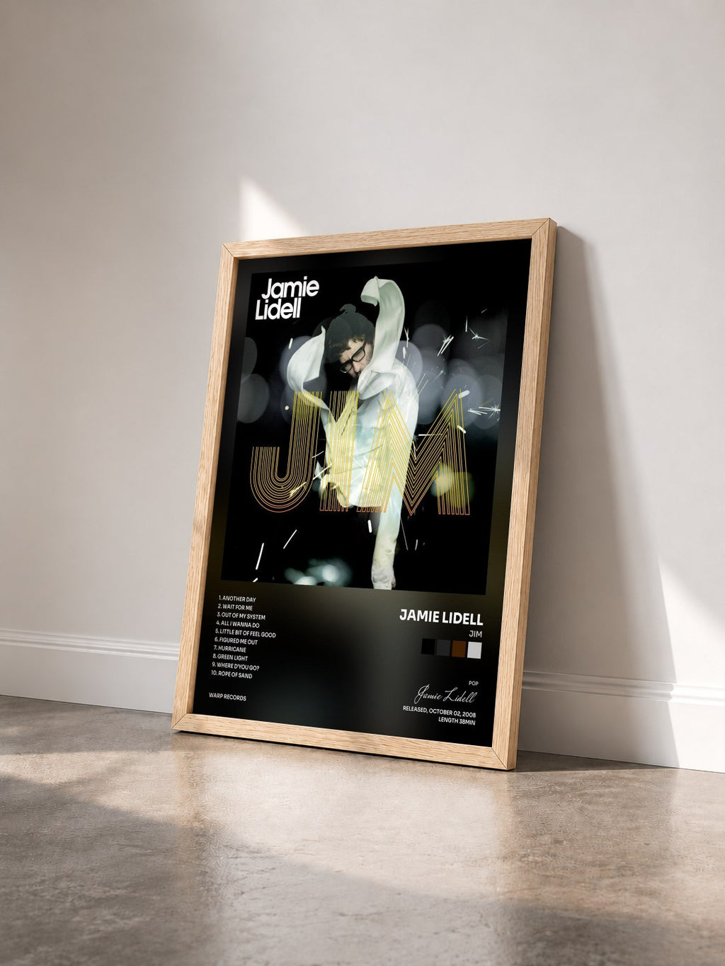 #bois Tableau de l'album Jim de Jamie Lidell vu de trois quarts, cadre en bois brut