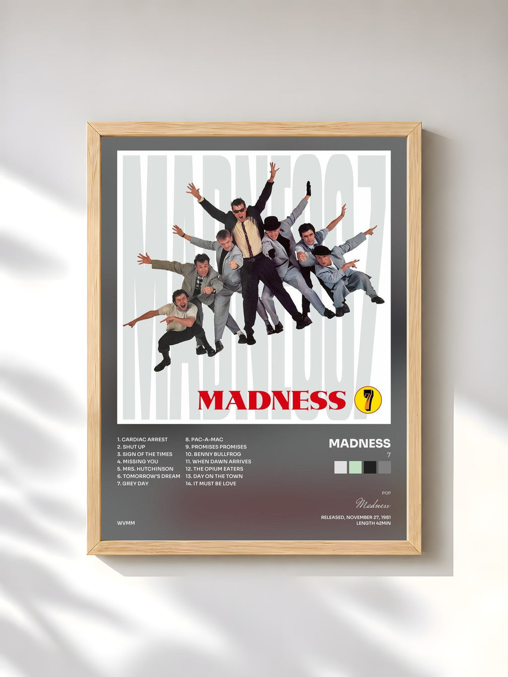 #bois Tableau de l'album 7 de Madness, cadre en bois brut, imprimé et encadré en France