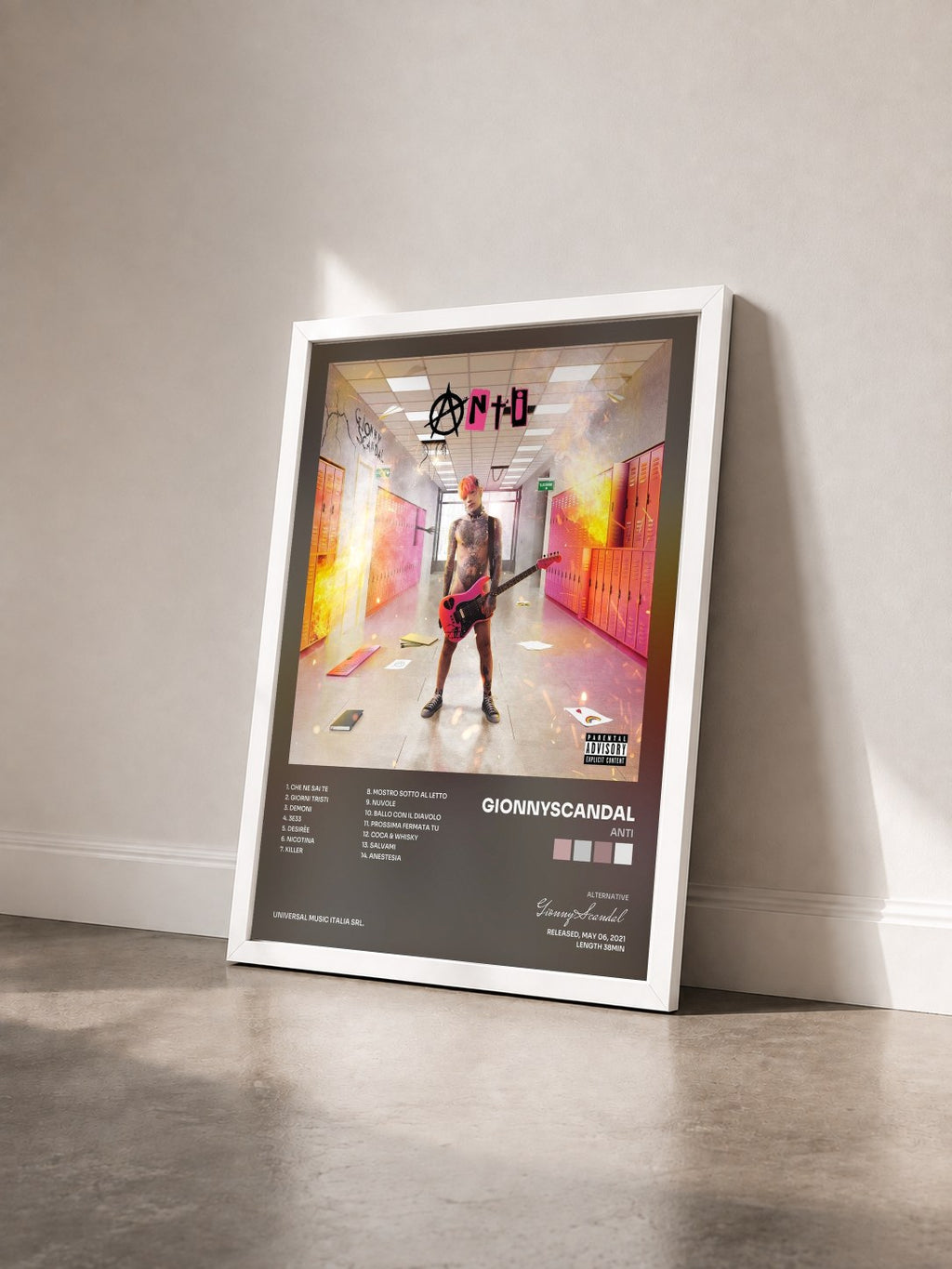 #blanc Tableau de l'album ANTI de GionnyScandal vu de trois quarts, cadre blanc