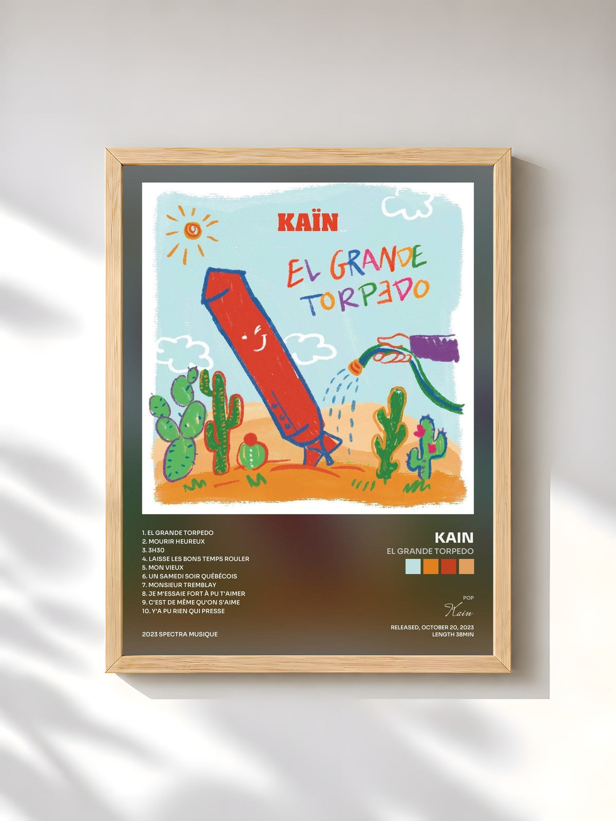 #bois Tableau de l'album El GRANDE TORPEDO de Kain, cadre en bois brut, imprimé et encadré en France