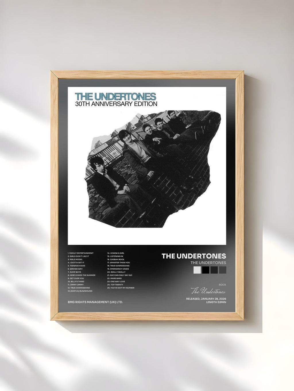 #bois Tableau de l'album The Undertones de The Undertones, cadre en bois brut, imprimé et encadré en France