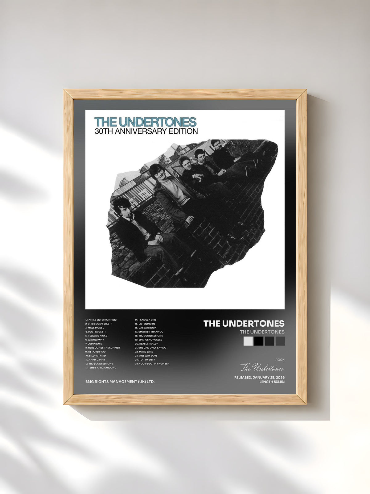 #bois Tableau de l'album The Undertones de The Undertones, cadre en bois brut, imprimé et encadré en France