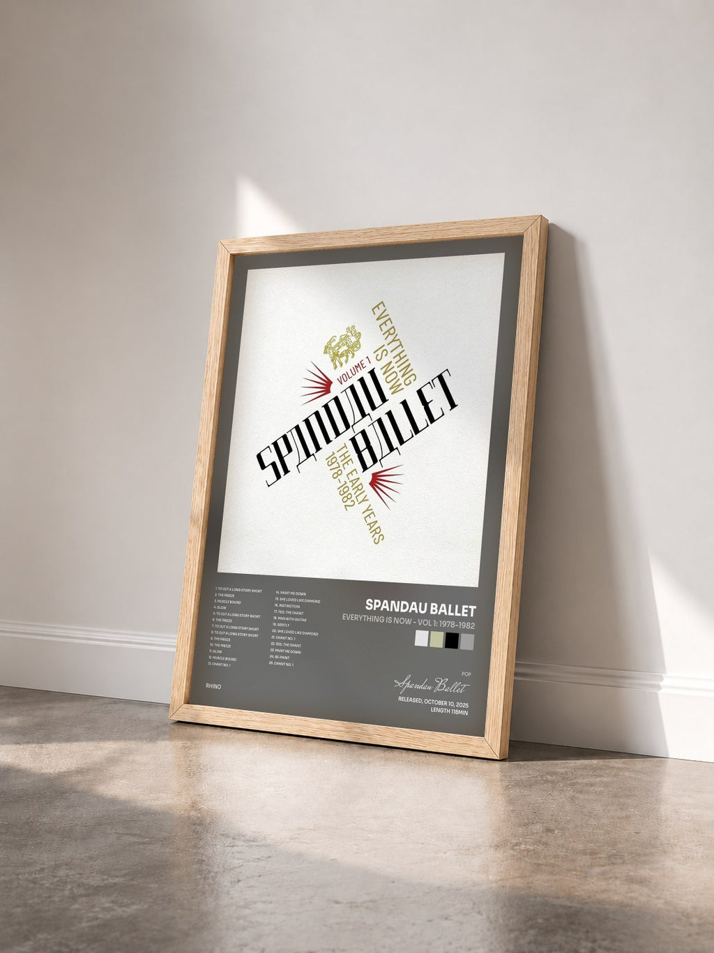 #bois Tableau de l'album Everything Is Now - Vol 1: 1978-1982 de Spandau Ballet vu de trois quarts, cadre en bois brut