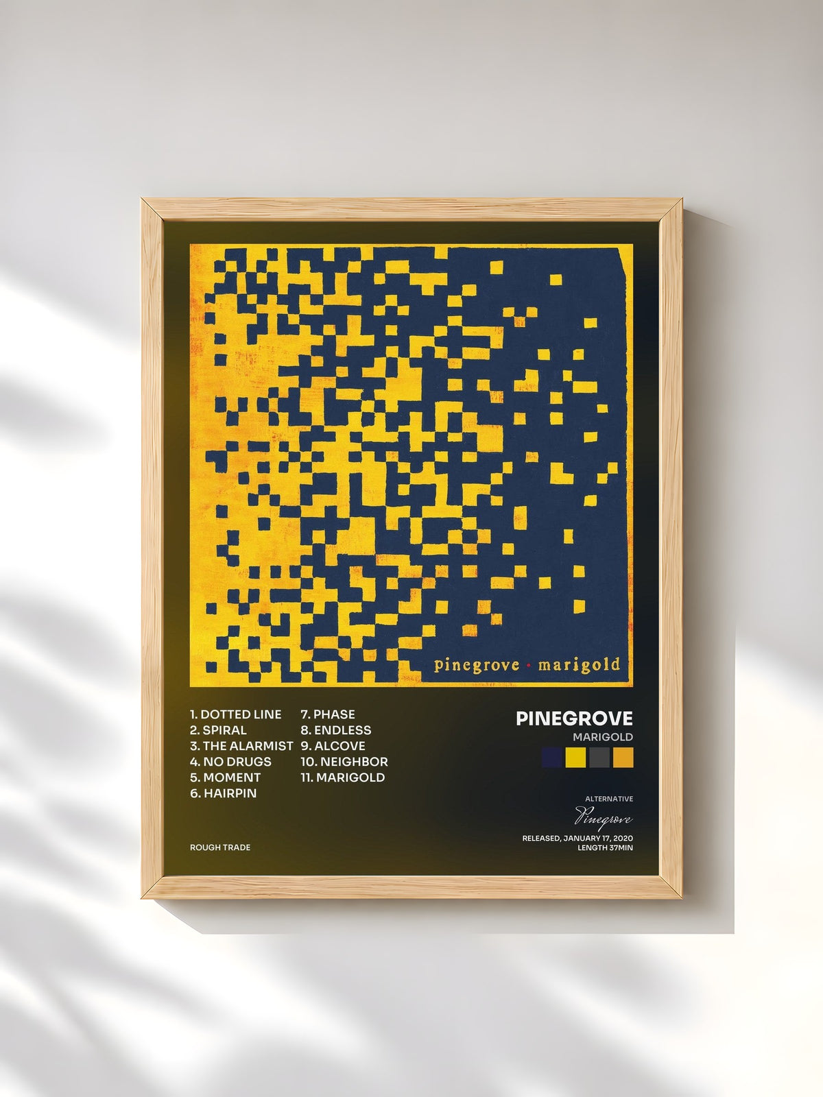 #bois Tableau de l'album Marigold de Pinegrove, cadre en bois brut, imprimé et encadré en France