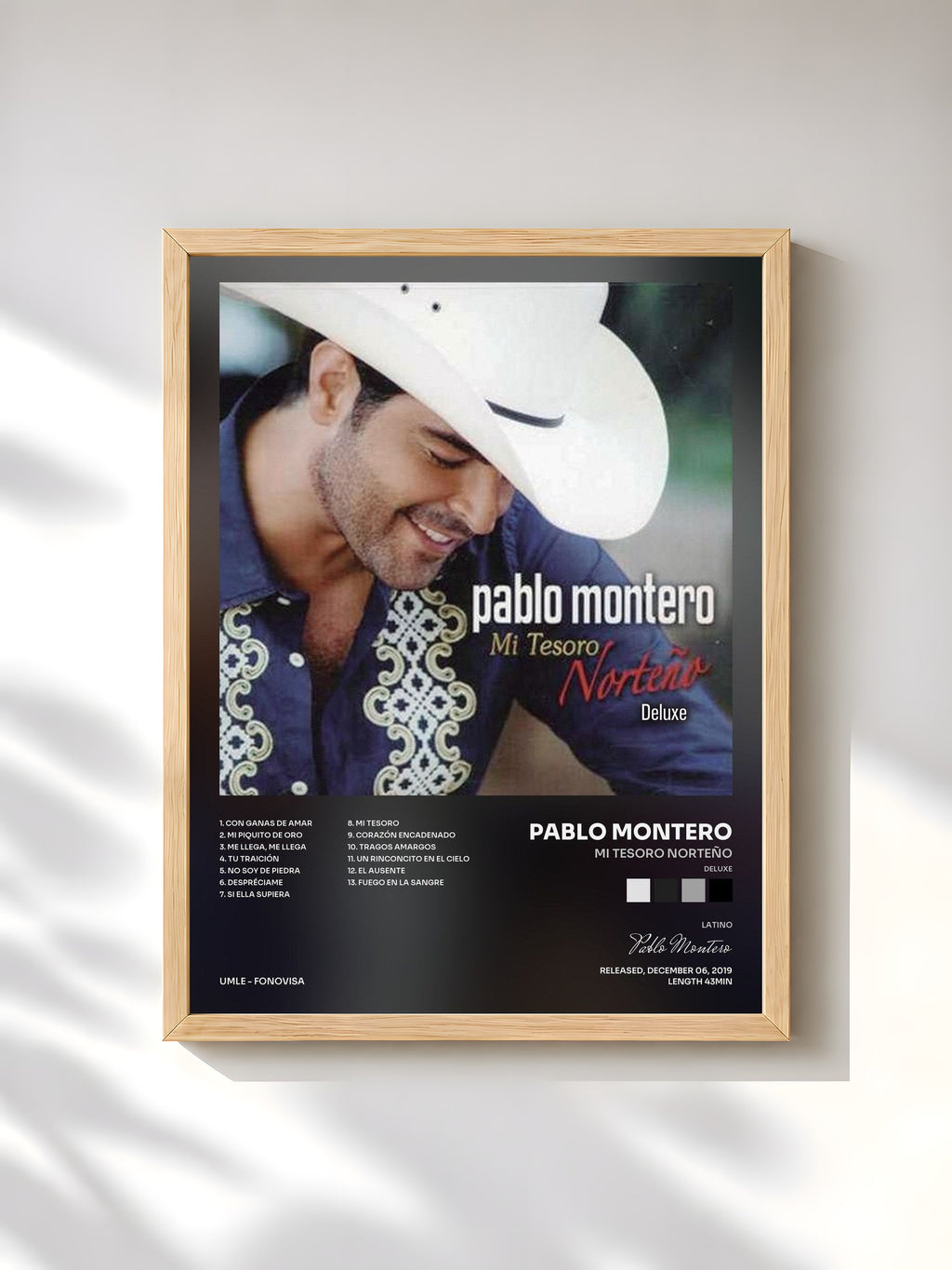 #bois Tableau de l'album Mi Tesoro Norteño (Deluxe) de Pablo Montero, cadre en bois brut, imprimé et encadré en France