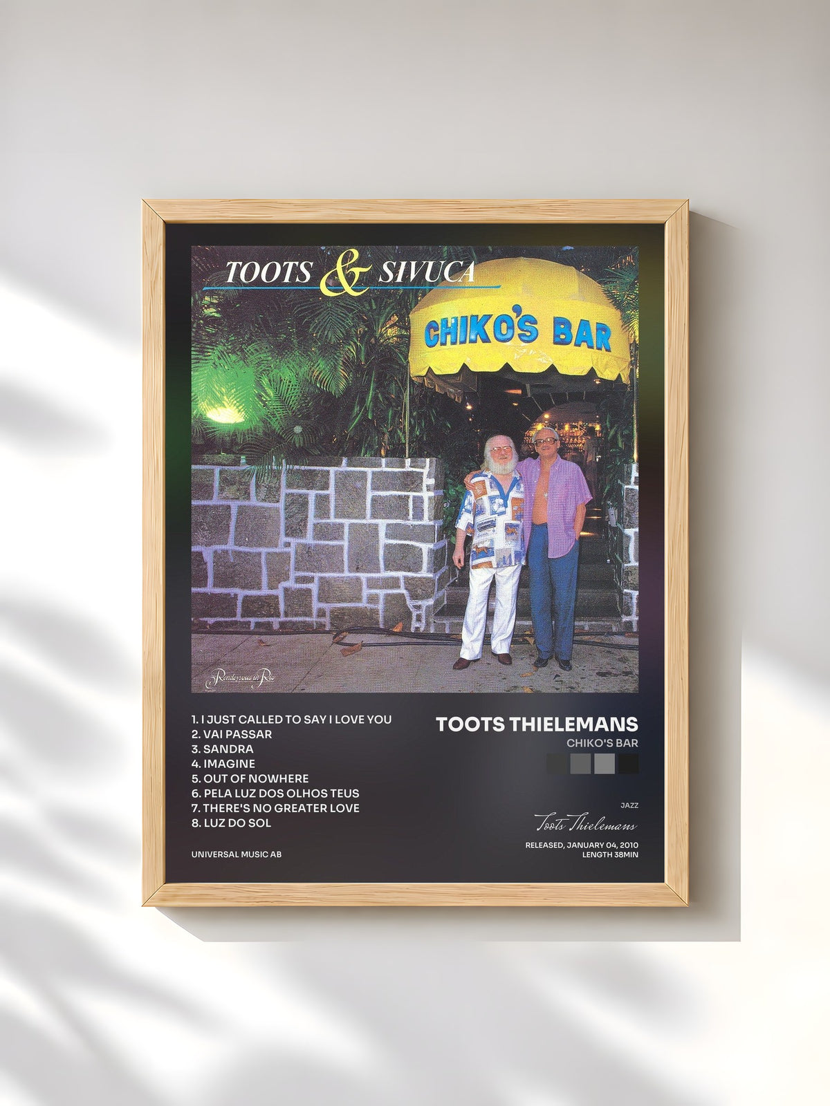 #bois Tableau de l'album Chiko's Bar de Toots Thielemans, cadre en bois brut, imprimé et encadré en France